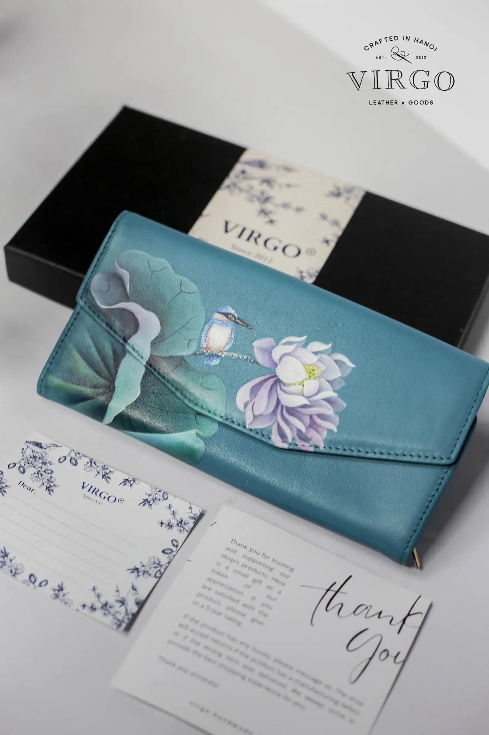 Lotus Hand-Painted Leather Wallet