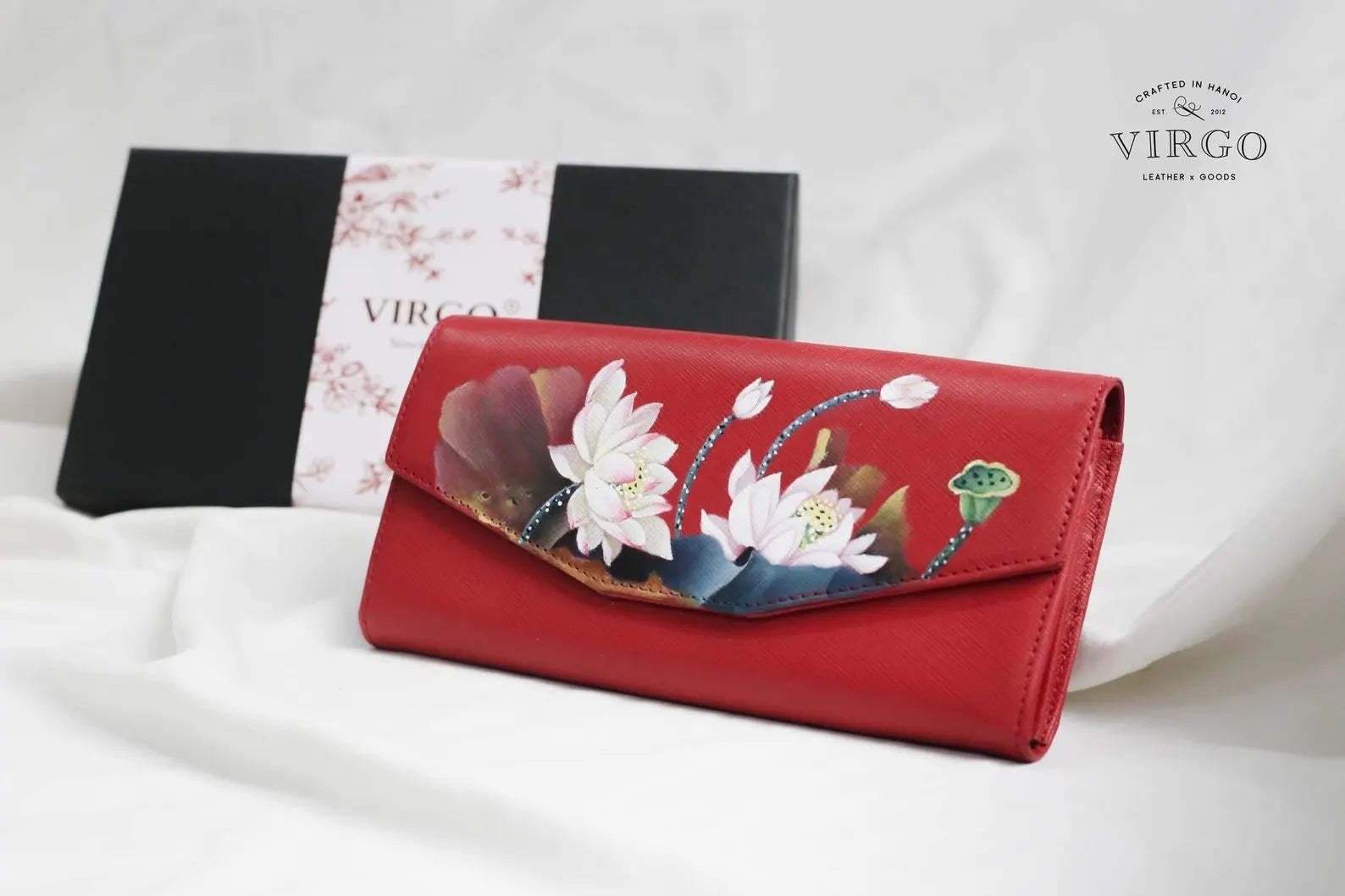 Lotus Hand-Painted Leather Wallet