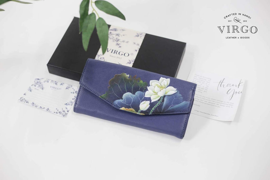 Lotus Hand-Painted Leather Wallet