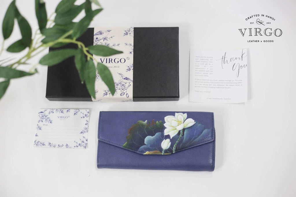 Lotus Hand-Painted Leather Wallet
