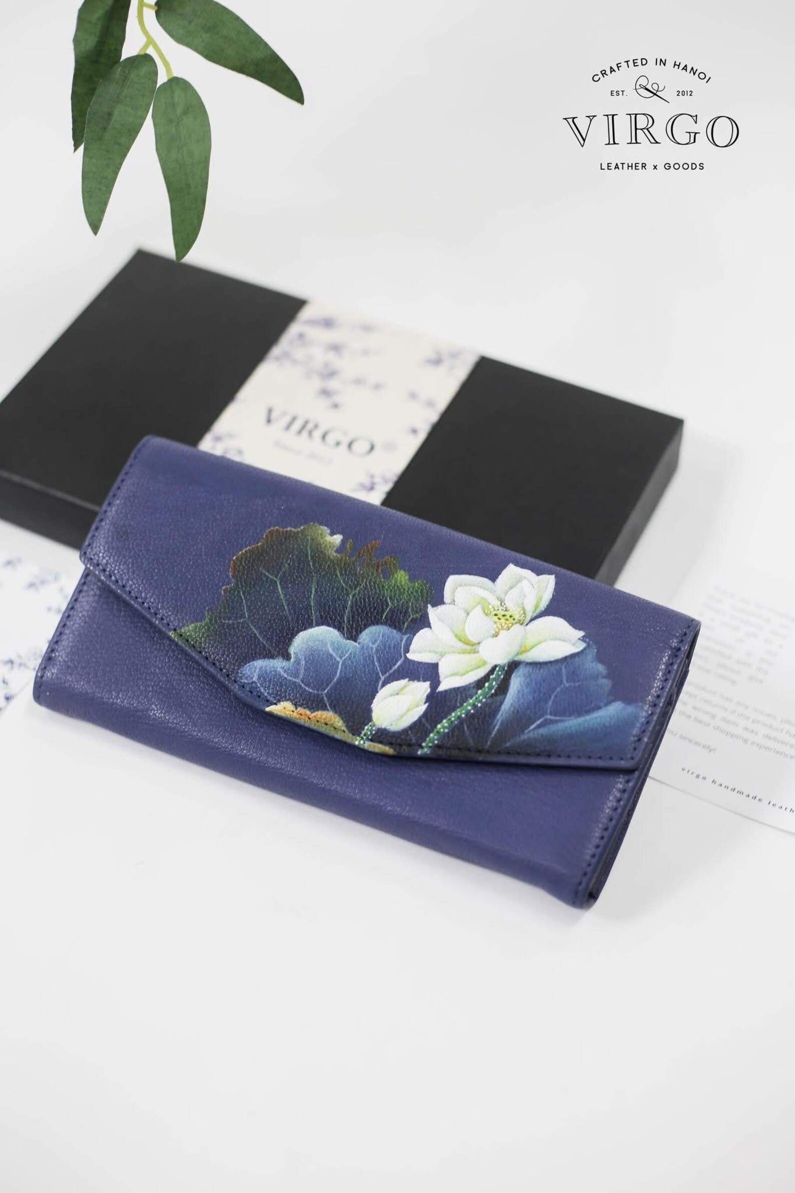 Lotus Hand-Painted Leather Wallet