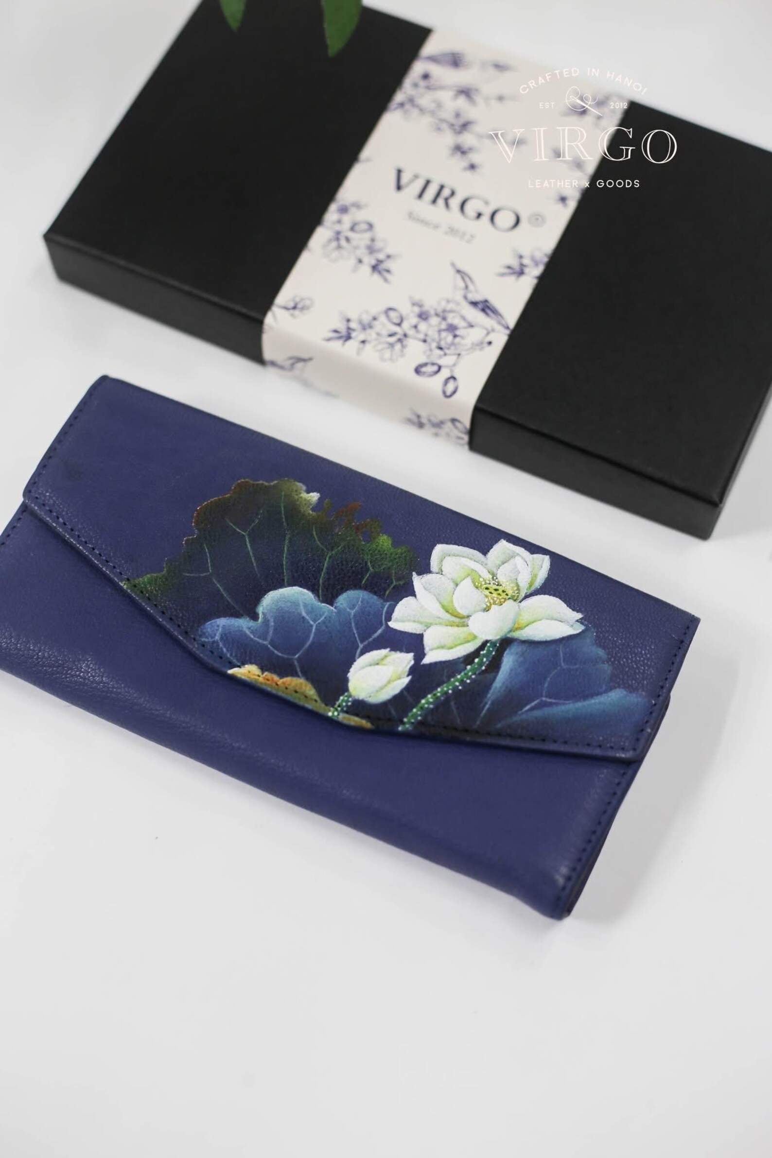 Lotus Hand-Painted Leather Wallet