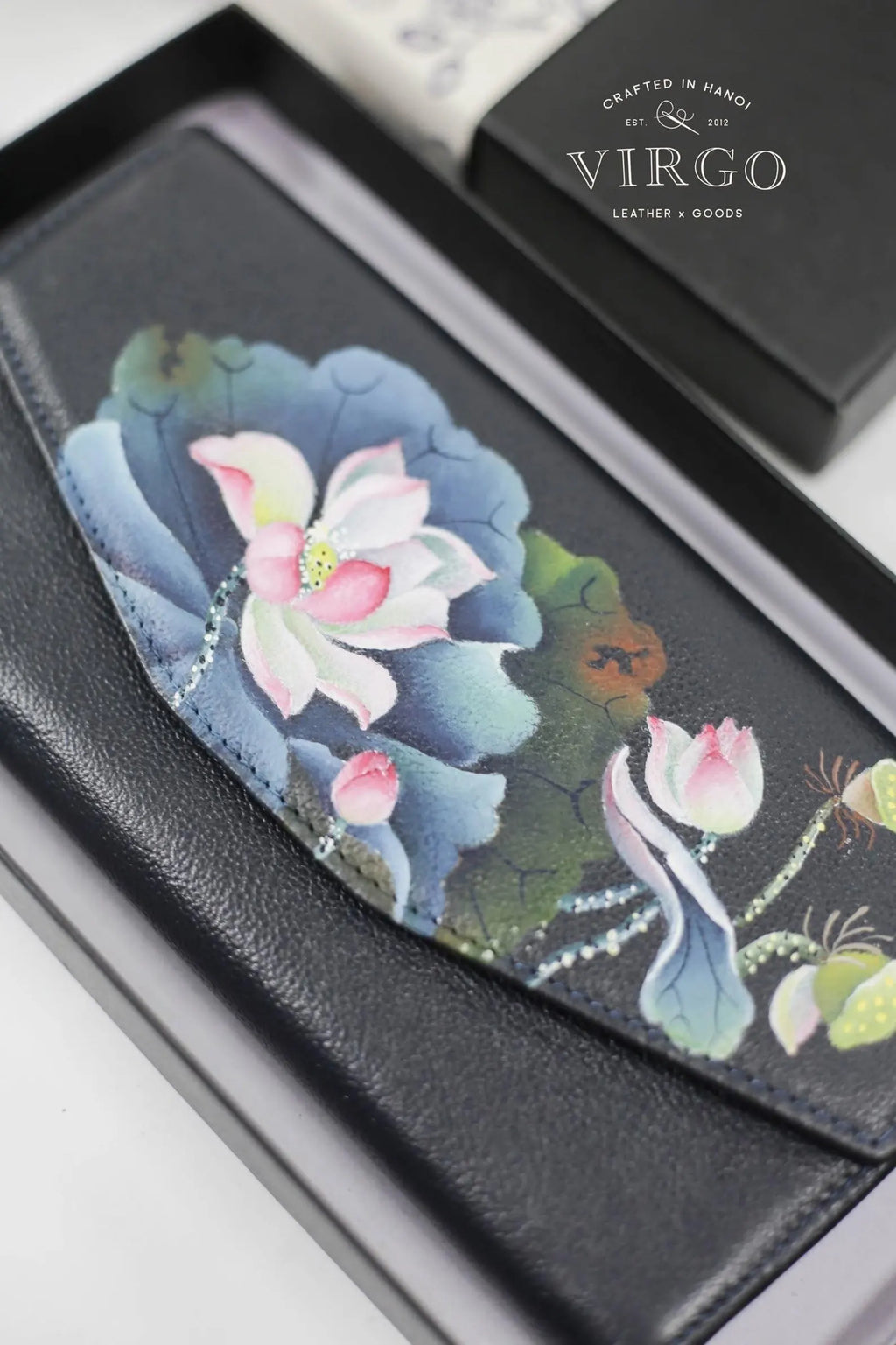 Lotus Hand-Painted Leather Wallet