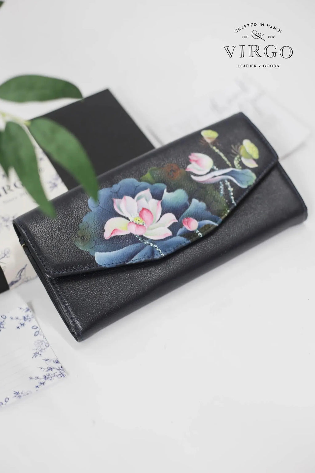 Lotus Hand-Painted Leather Wallet