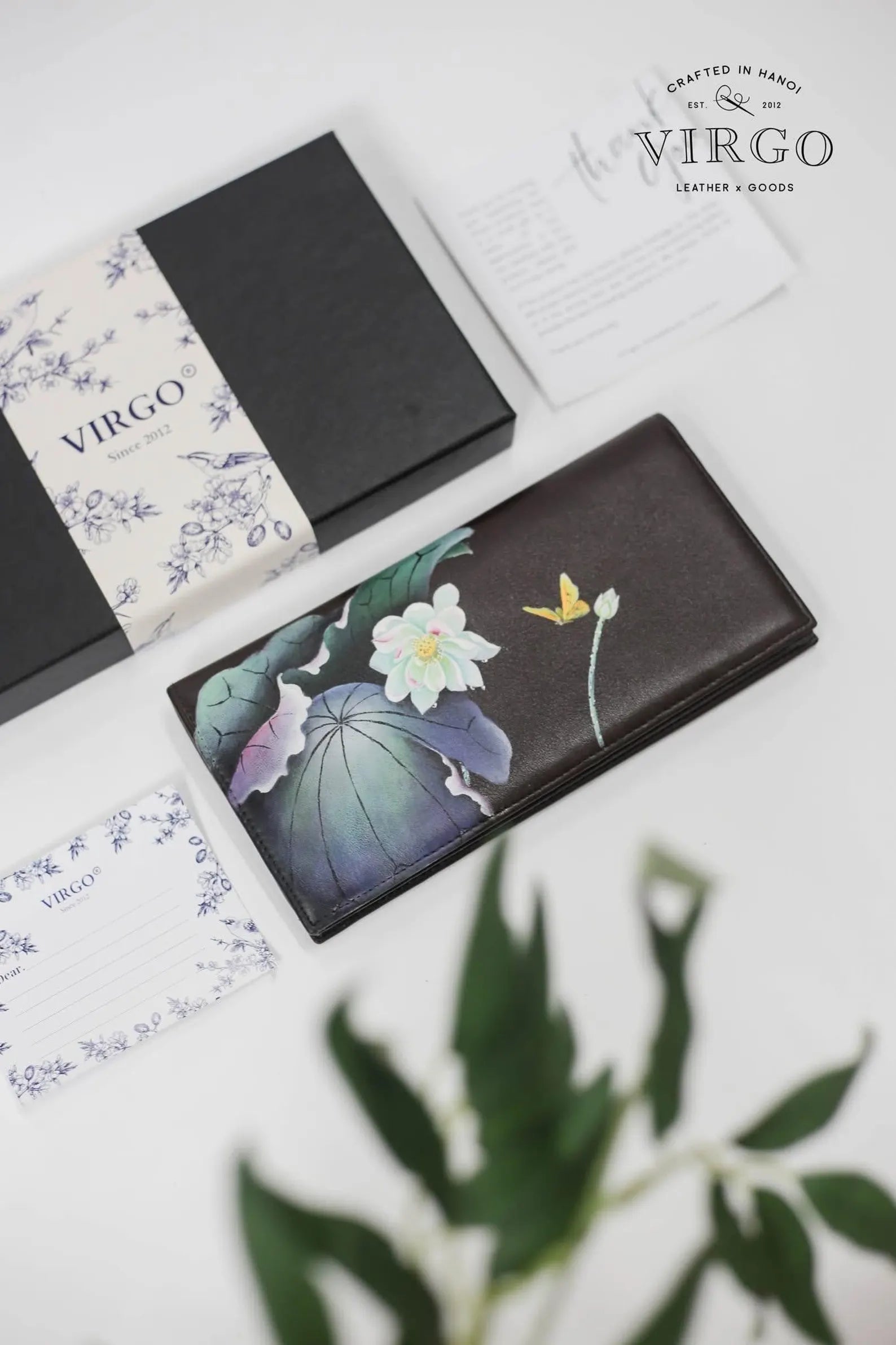 Lotus Hand-Painted Leather Wallet
