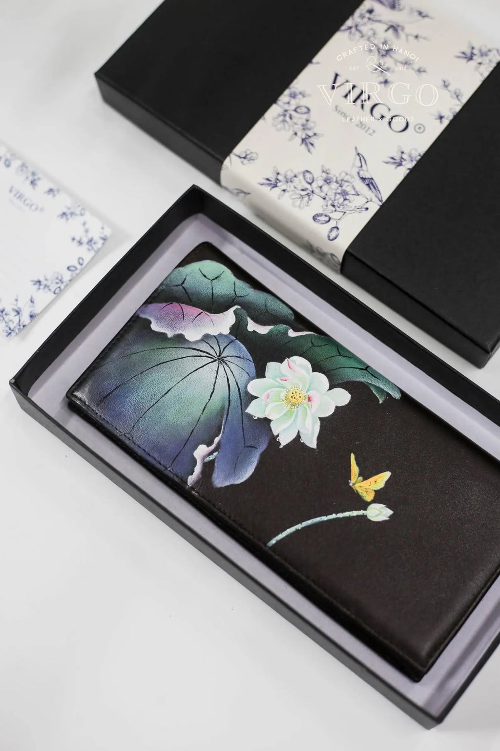 Lotus Hand-Painted Leather Wallet