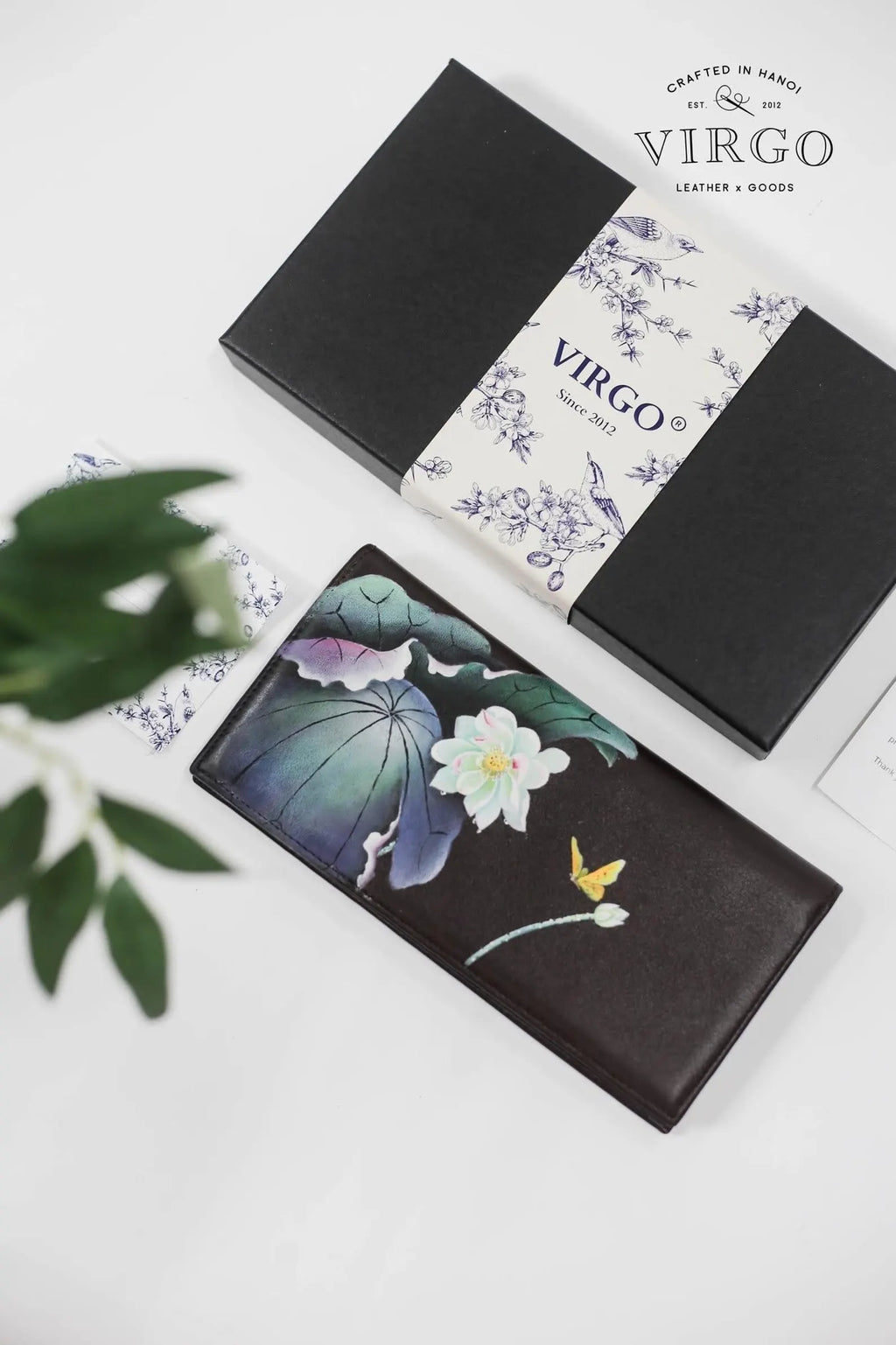 Lotus Hand-Painted Leather Wallet
