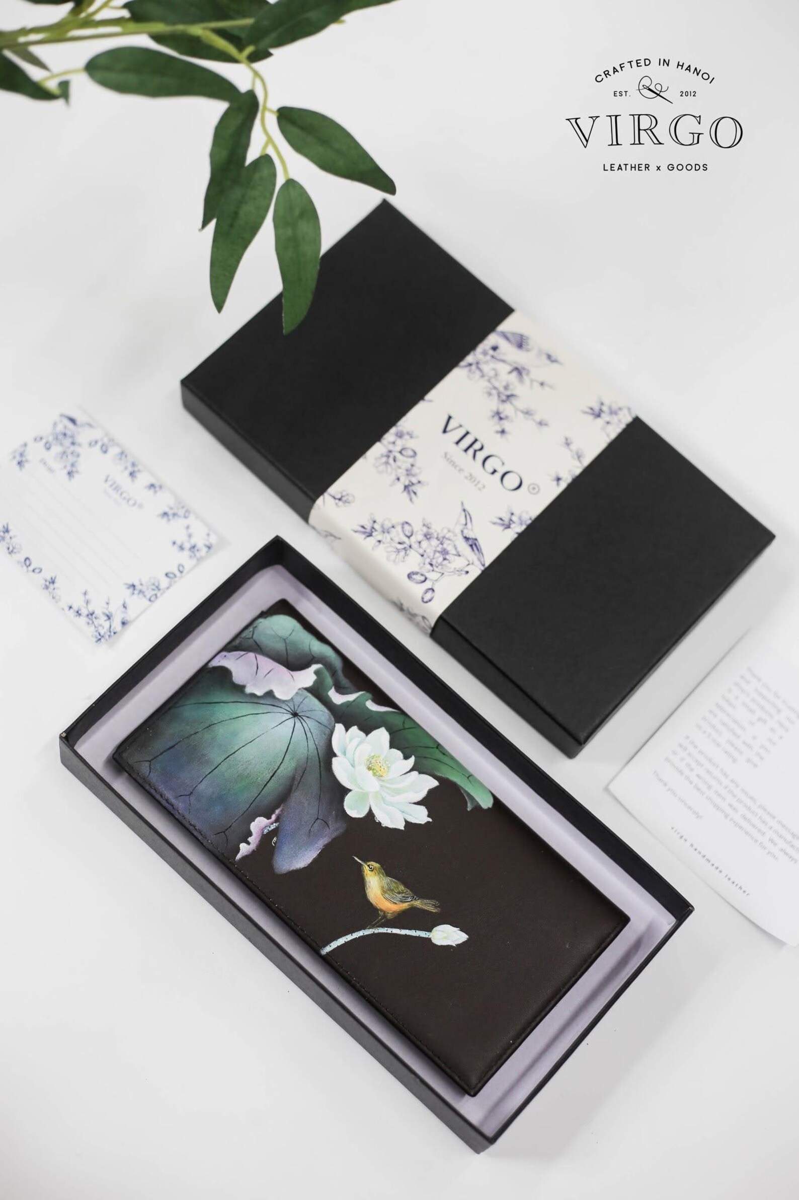Lotus Hand-Painted Leather Wallet