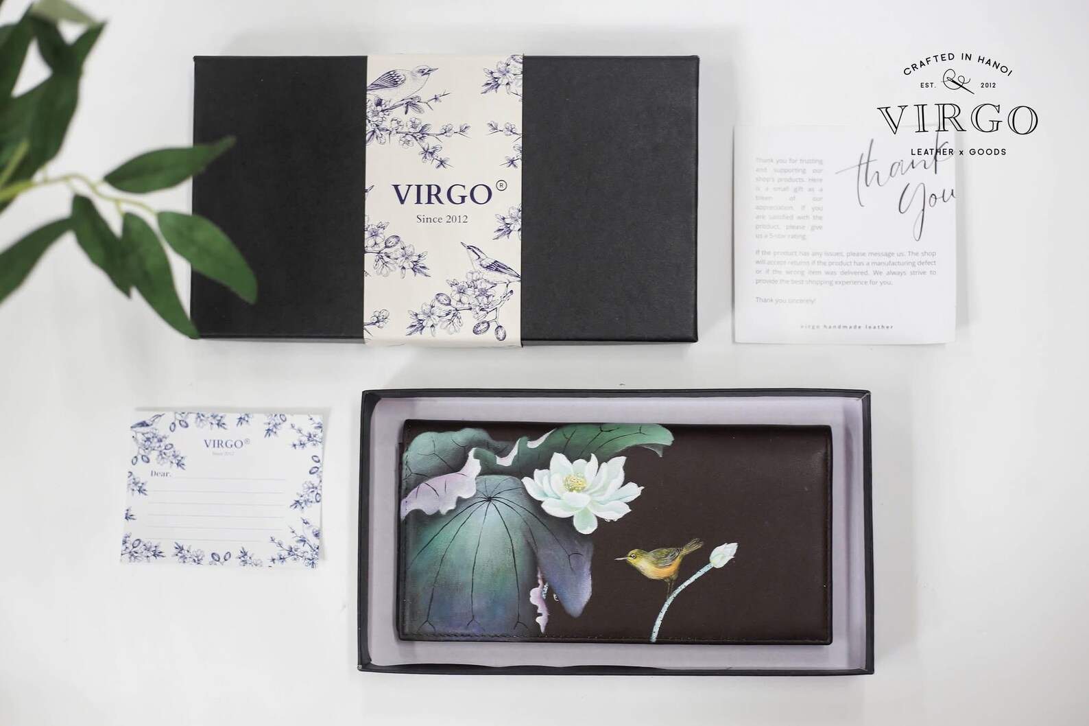 Lotus Hand-Painted Leather Wallet