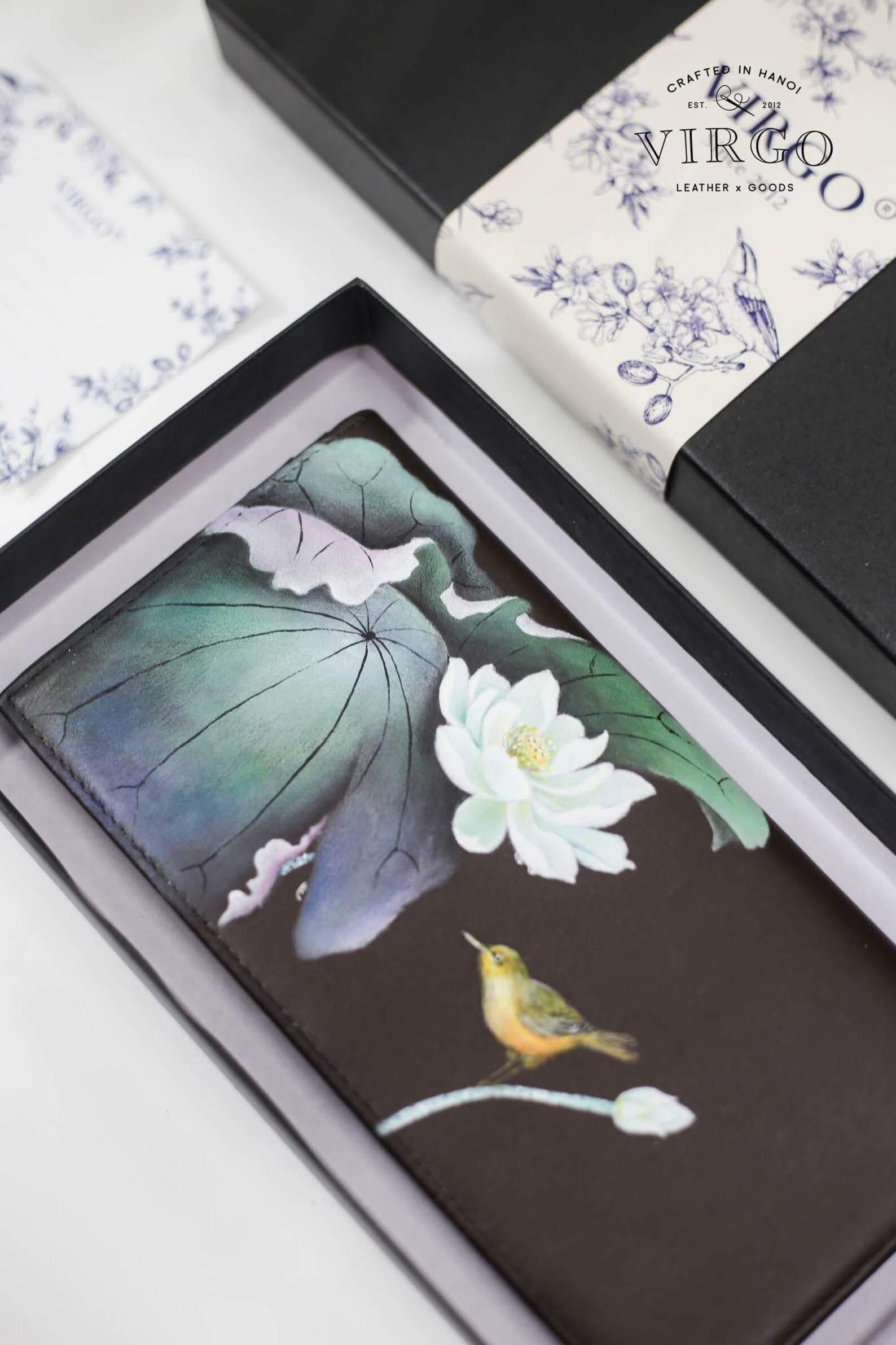 Lotus Hand-Painted Leather Wallet