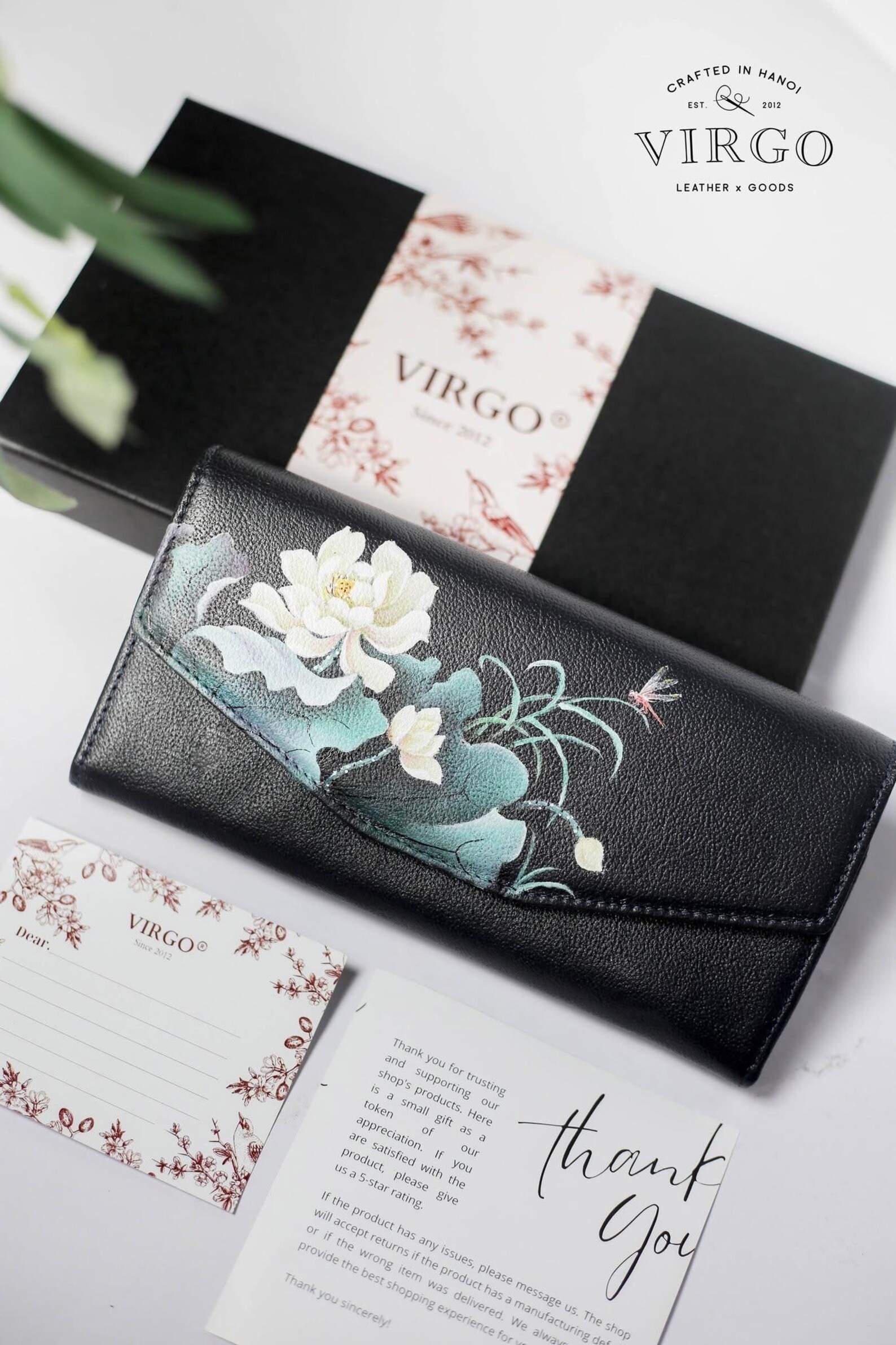 Lotus Hand-Painted Leather Wallet