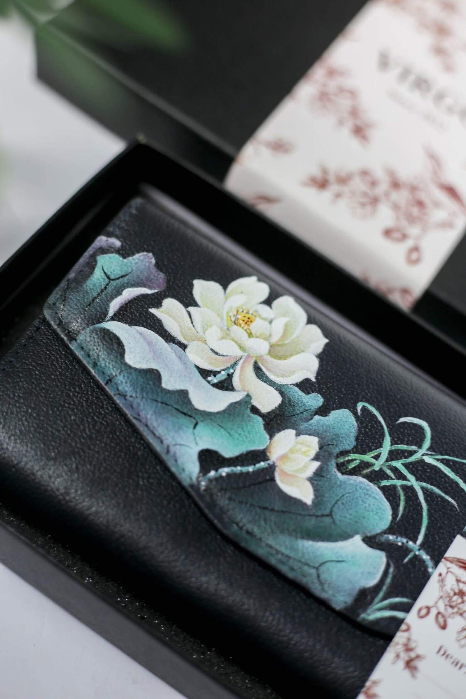 Lotus Hand-Painted Leather Wallet