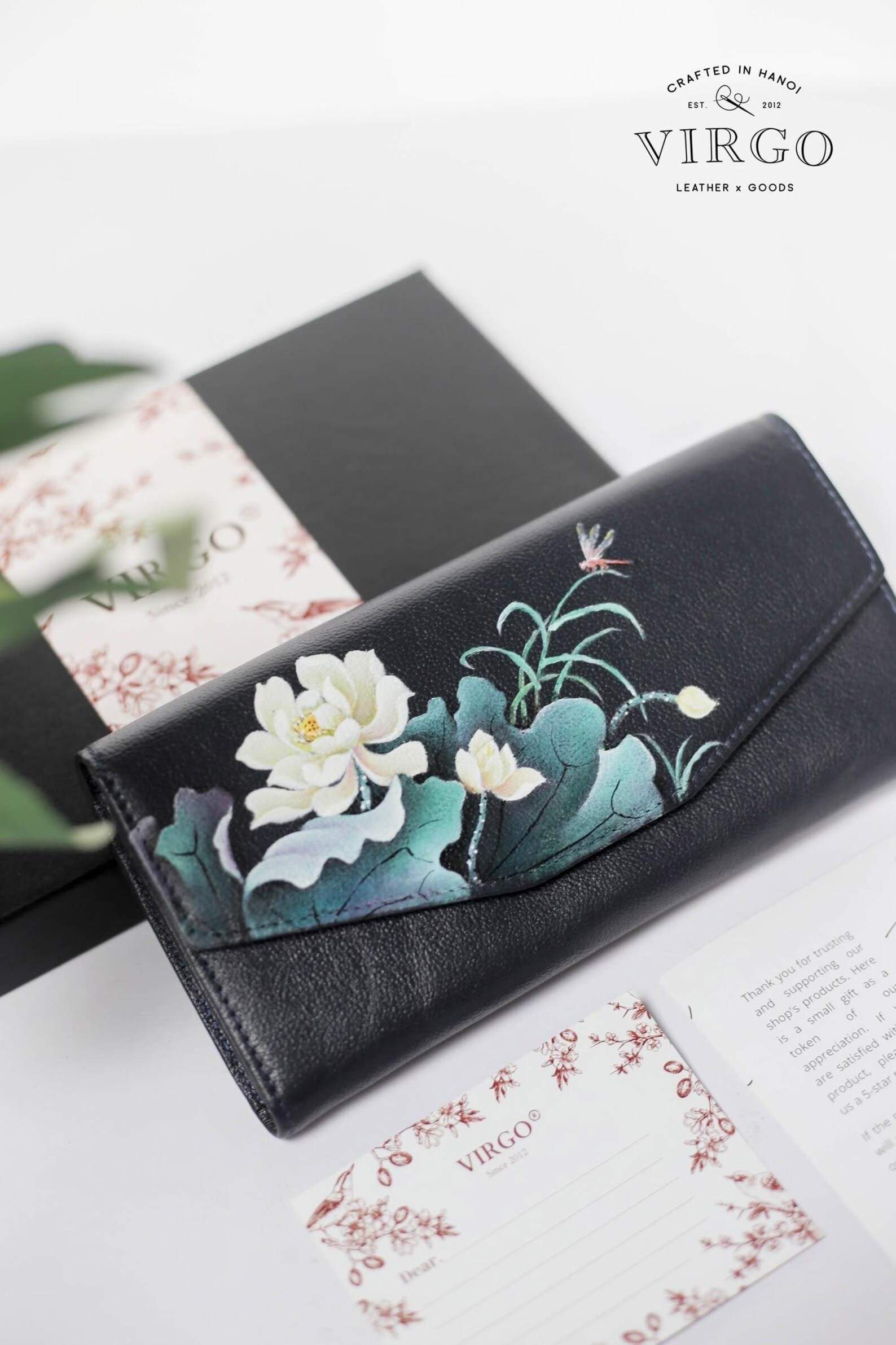Lotus Hand-Painted Leather Wallet