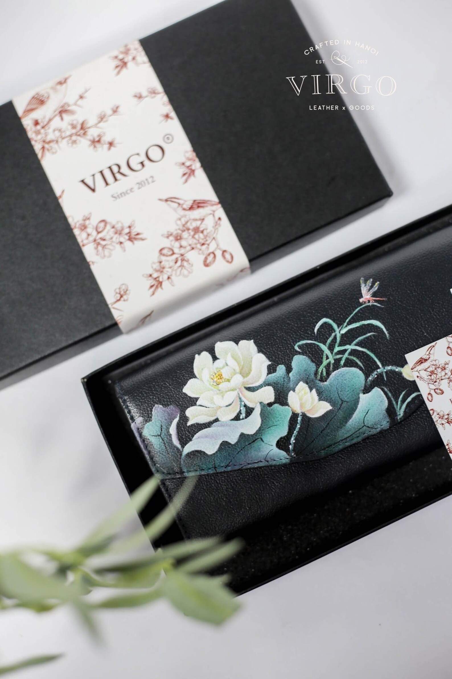 Lotus Hand-Painted Leather Wallet