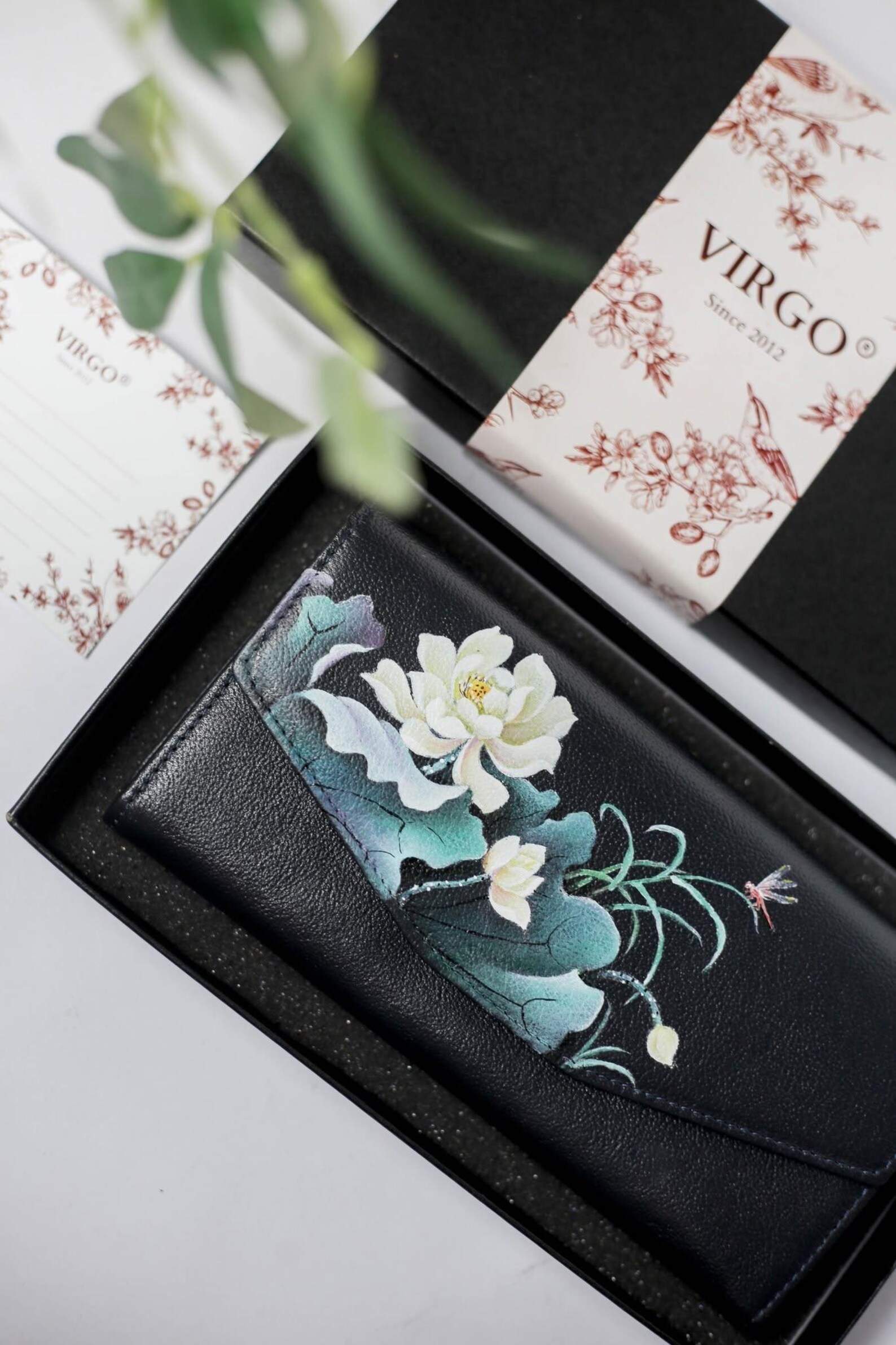 Lotus Hand-Painted Leather Wallet