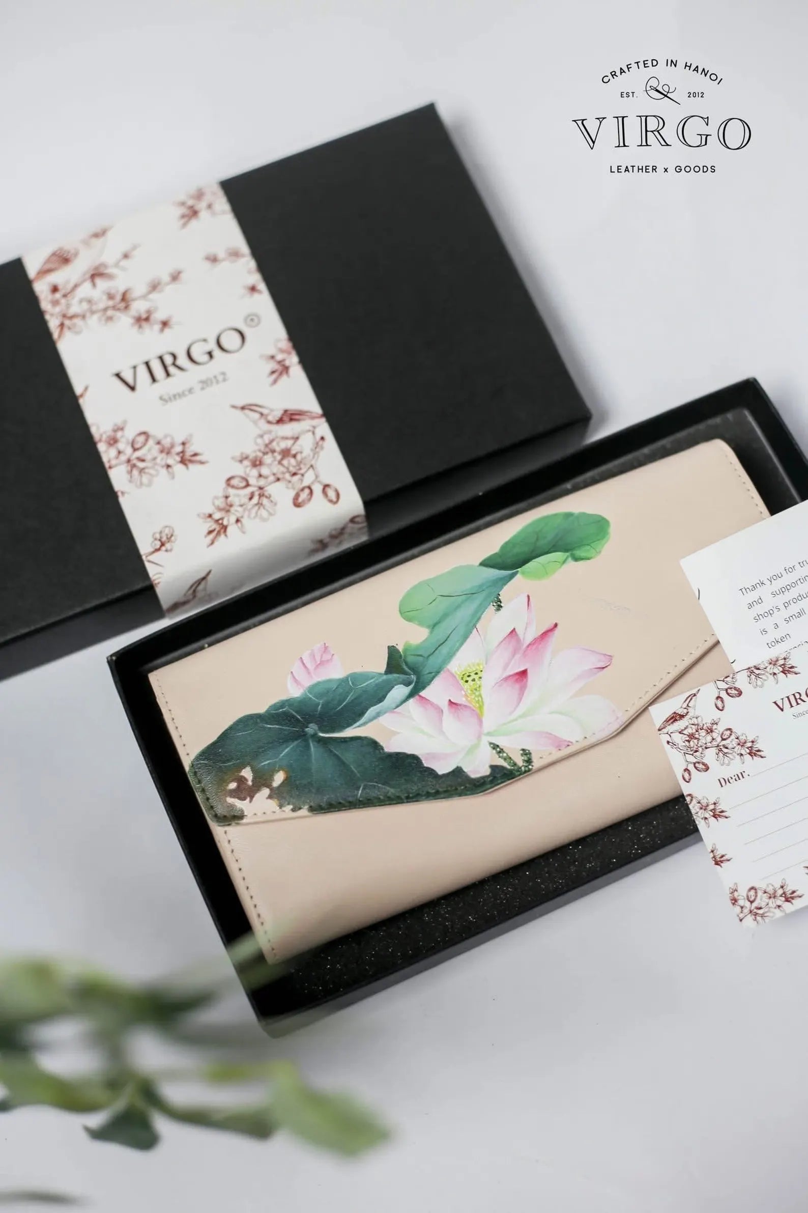 Lotus Hand-Painted Leather Wallet