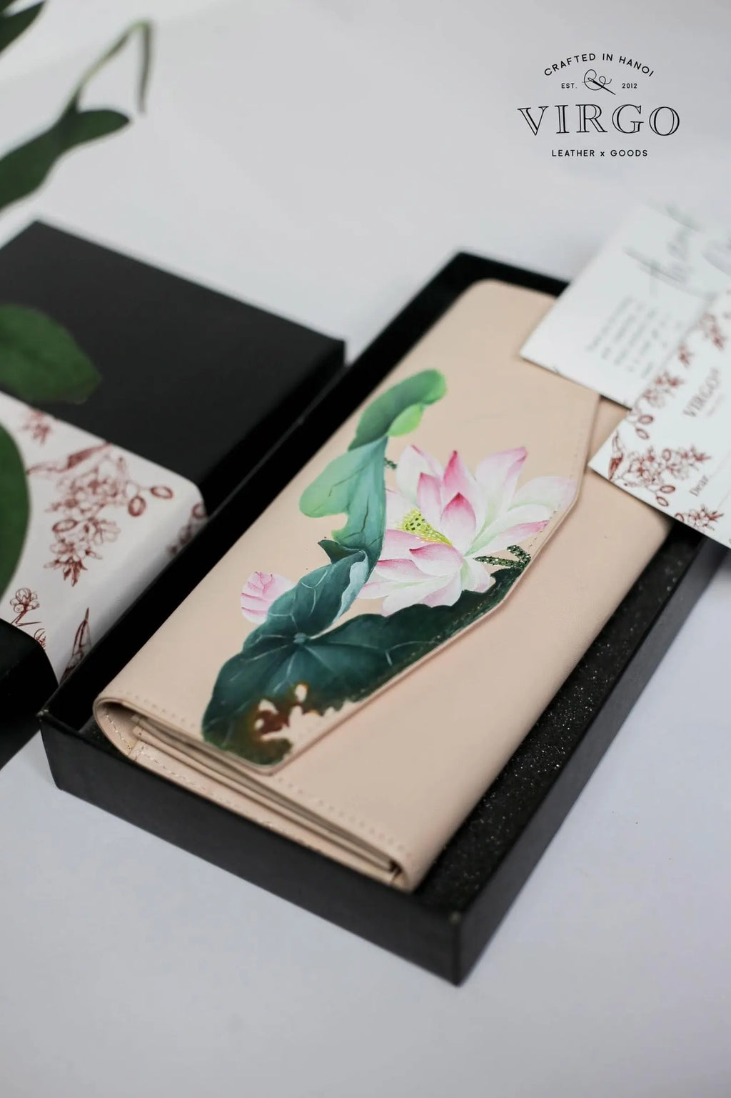 Lotus Hand-Painted Leather Wallet