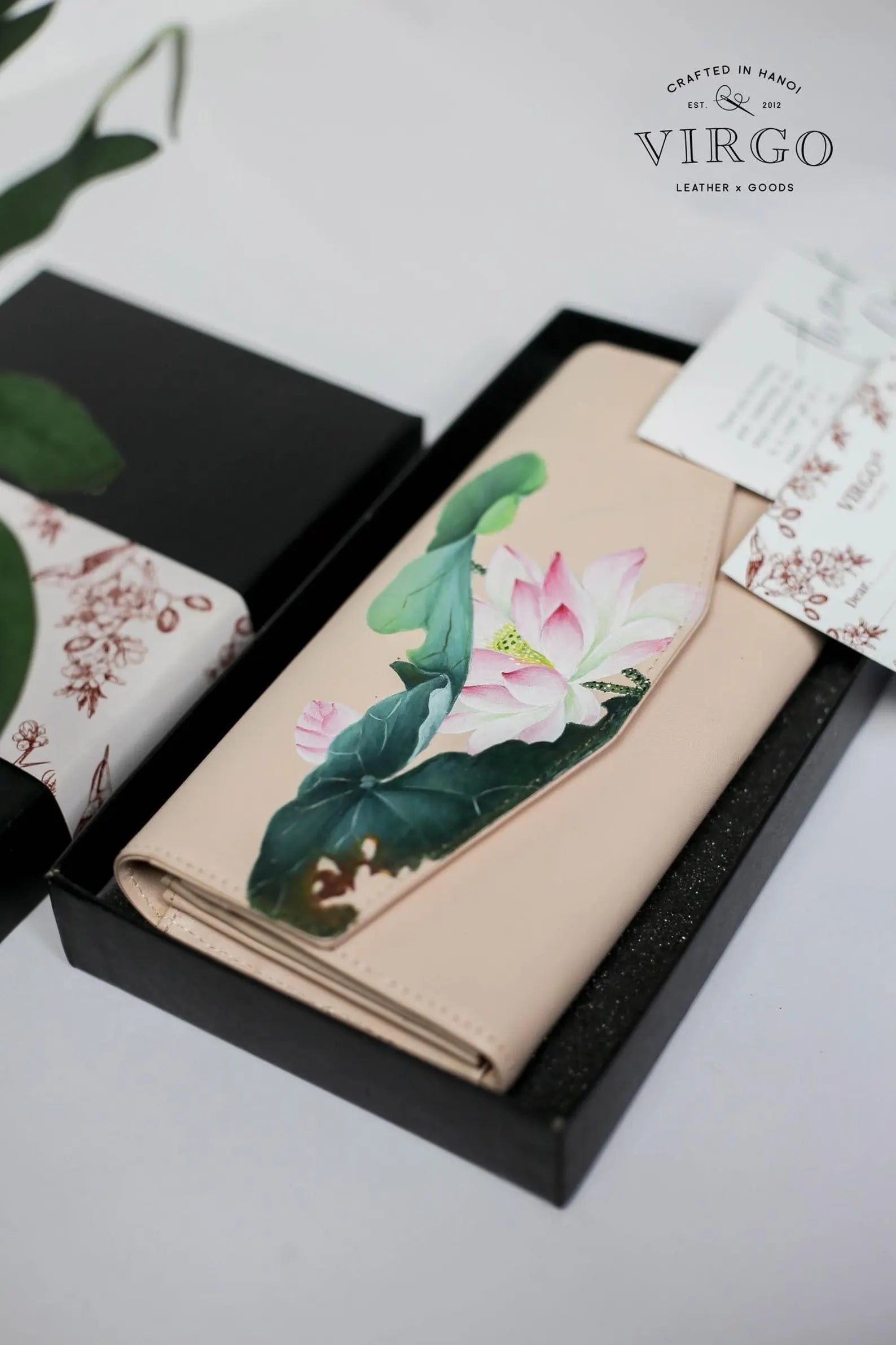 Lotus Hand-Painted Leather Wallet