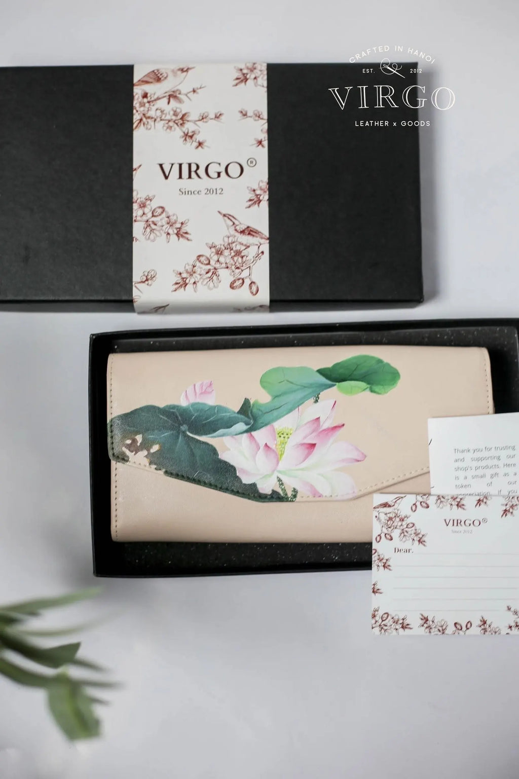 Lotus Hand-Painted Leather Wallet