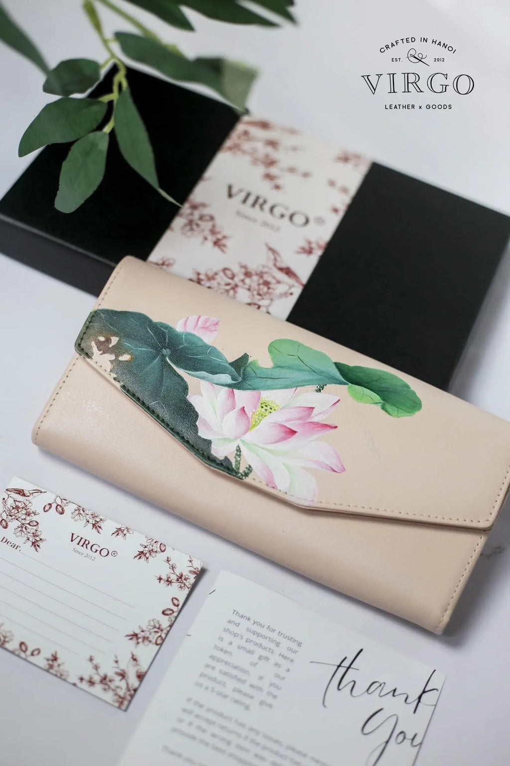 Lotus Hand-Painted Leather Wallet