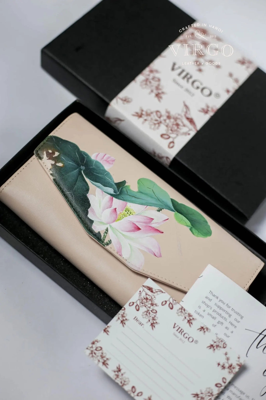 Lotus Hand-Painted Leather Wallet