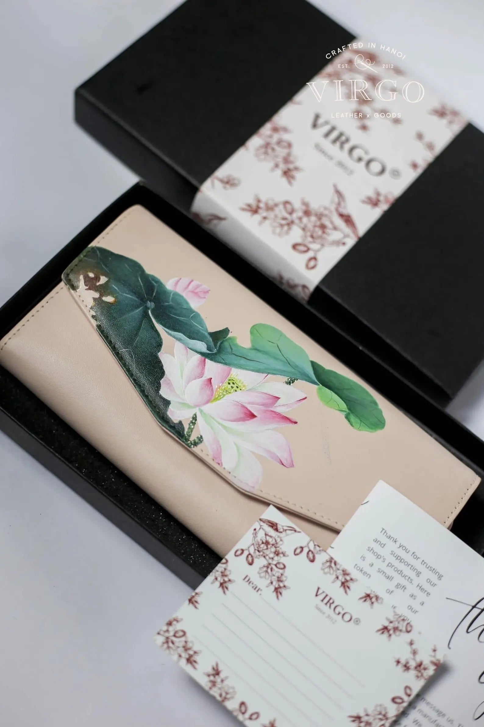 Lotus Hand-Painted Leather Wallet