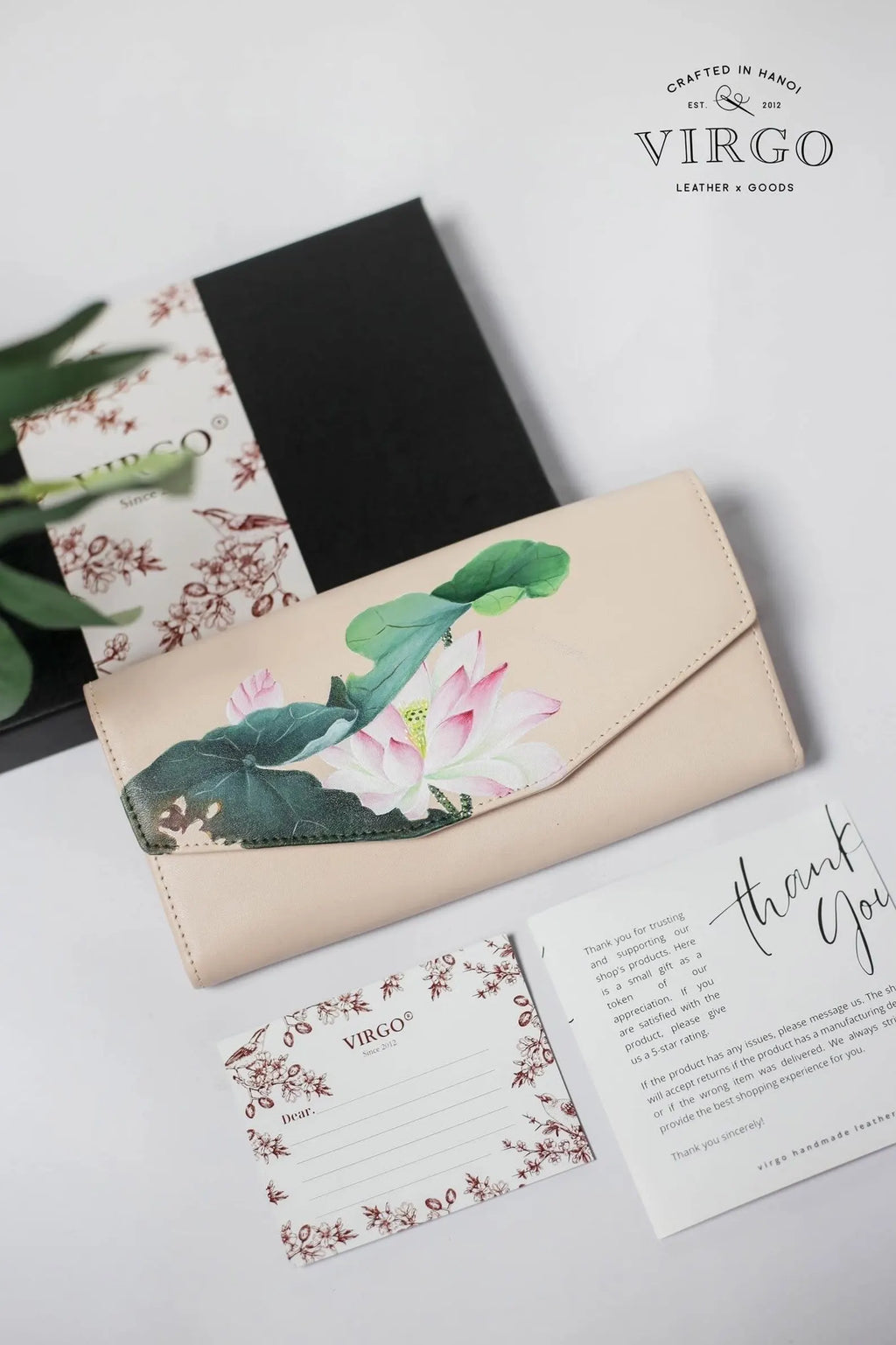 Lotus Hand-Painted Leather Wallet