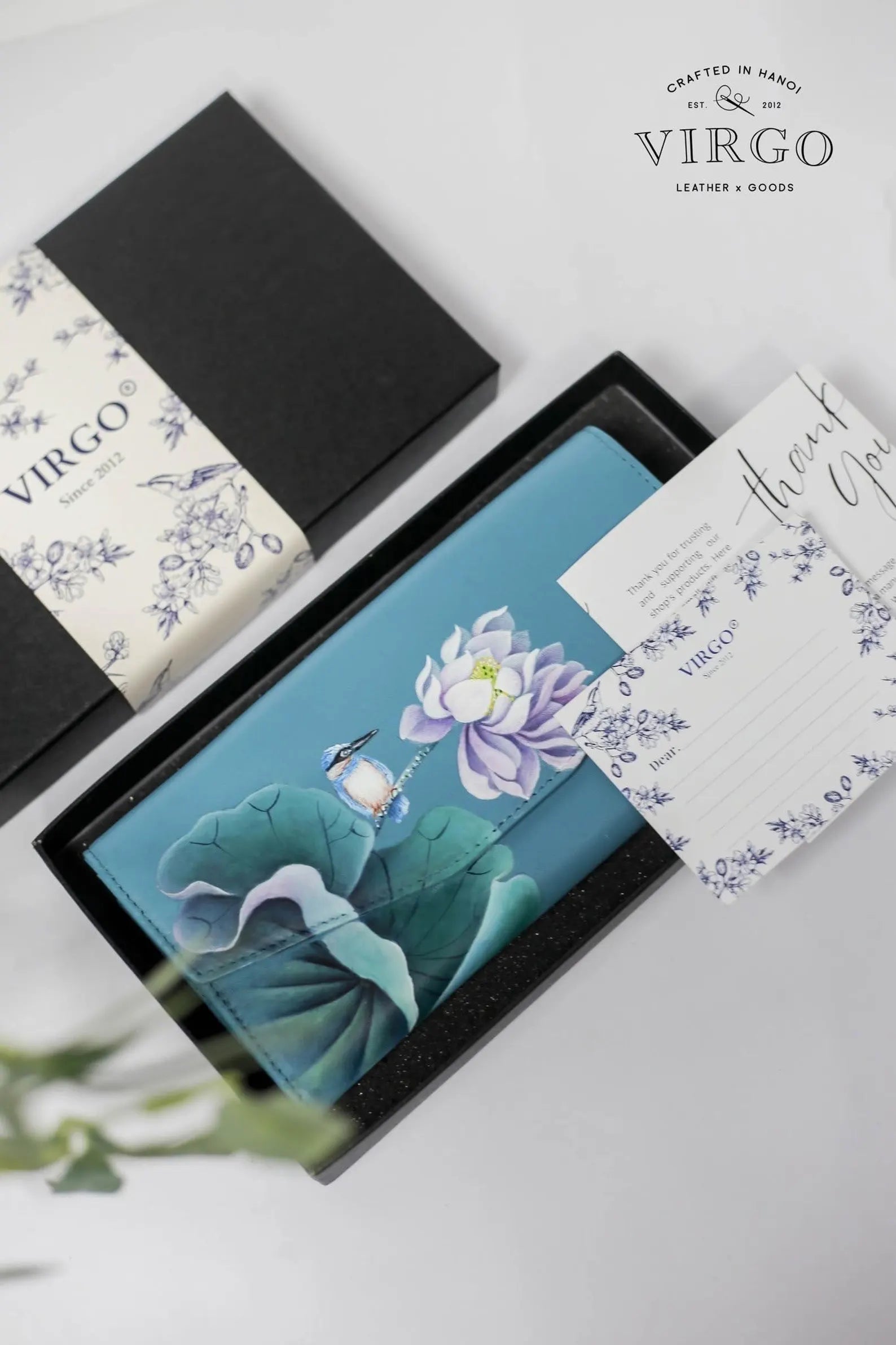 Lotus Hand-Painted Leather Wallet