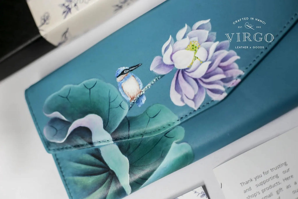 Lotus Hand-Painted Leather Wallet