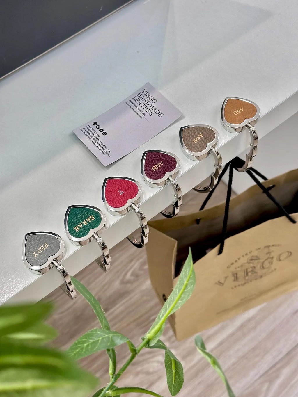 Personalized Heart Leather Bag HookHolder, Personalized Unique HookHolder, Custom Gift
