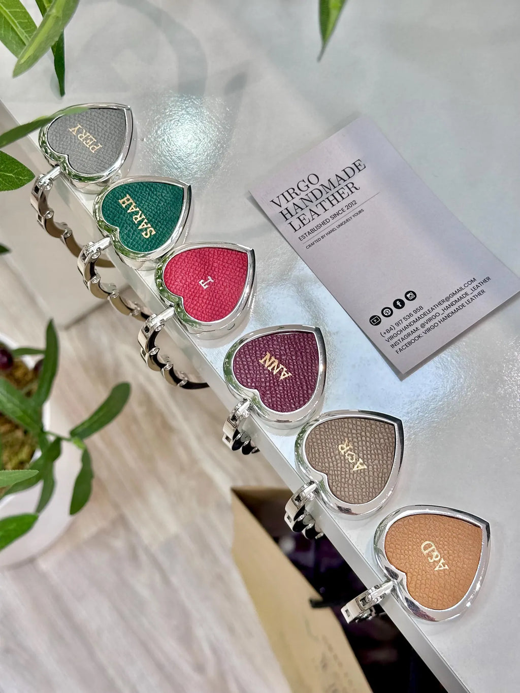 Personalized Heart Leather Bag HookHolder, Personalized Unique HookHolder, Custom Gift