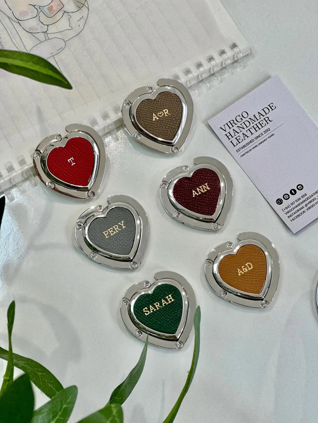 Personalized Heart Leather Bag HookHolder, Personalized Unique HookHolder, Custom Gift