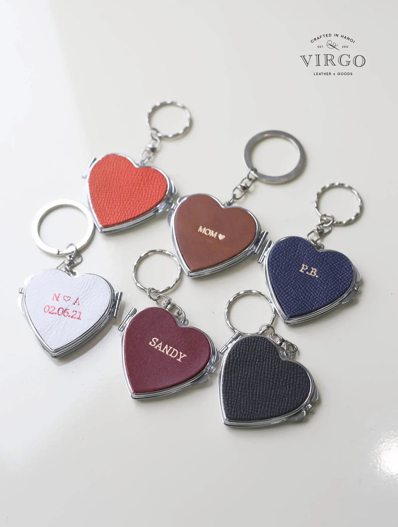 Personalized Heart Mirror Genuine Leather