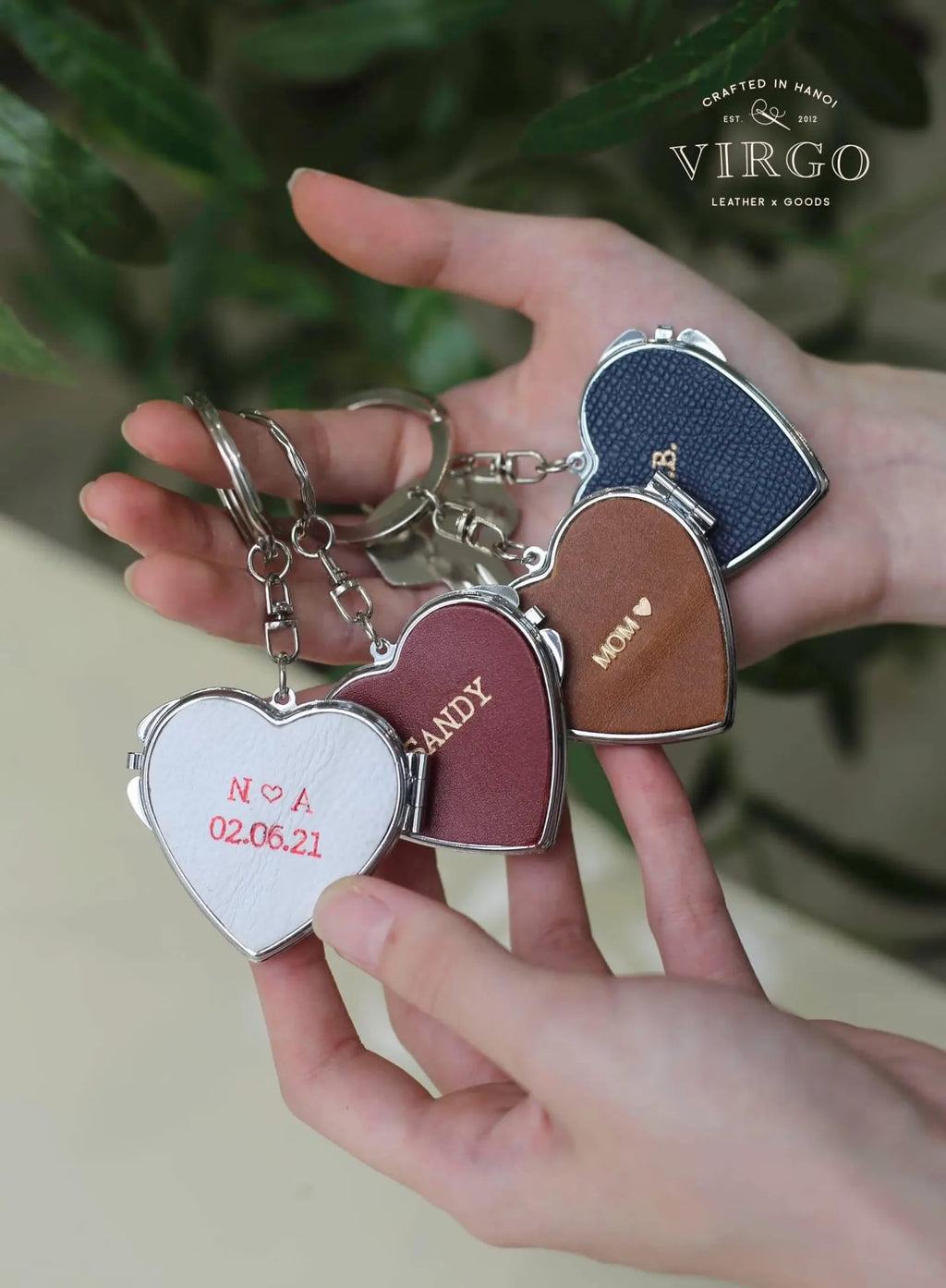 Personalized Heart Mirror Genuine Leather