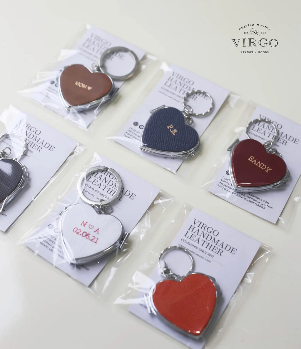 Personalized Heart Mirror Genuine Leather