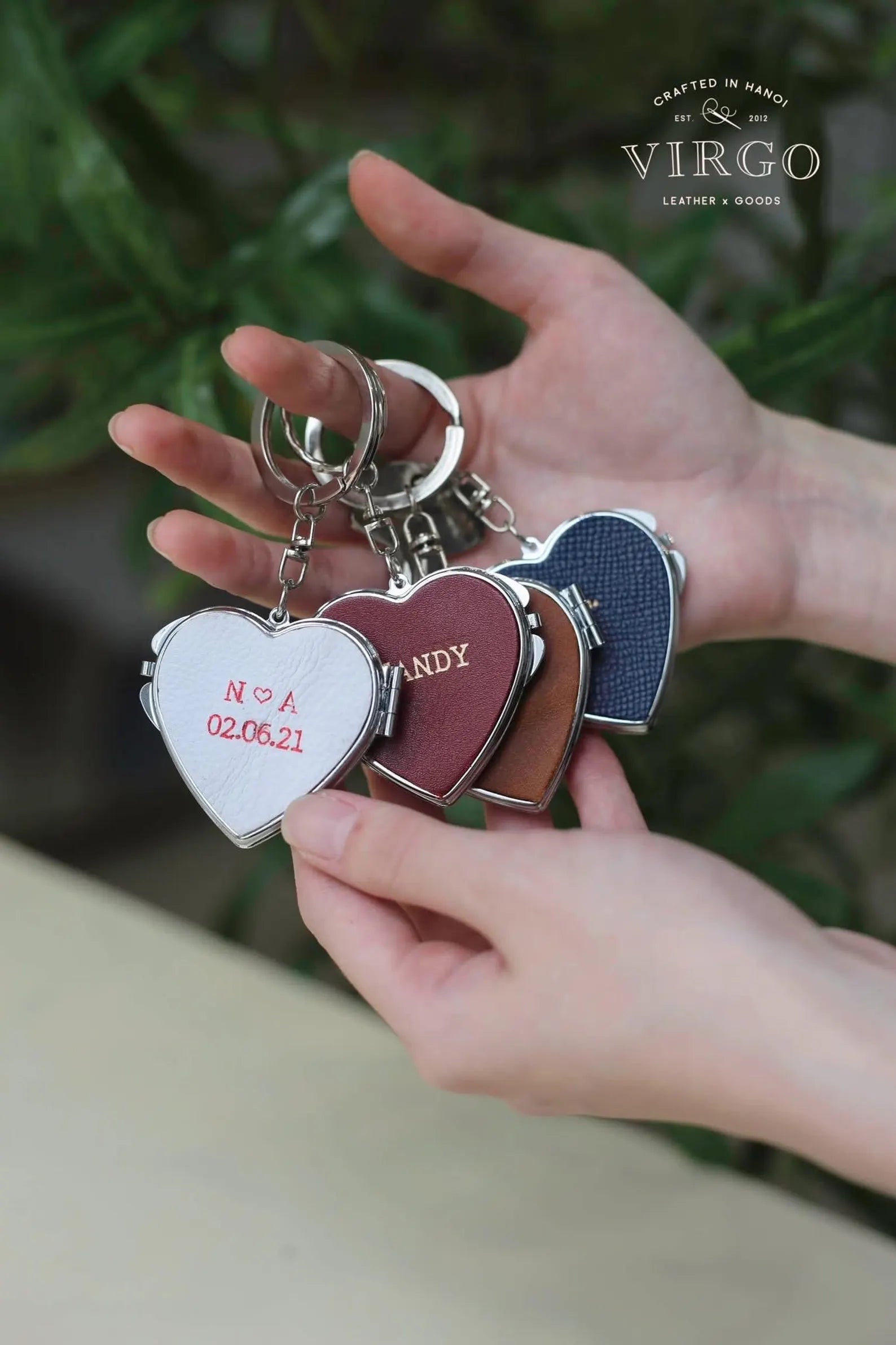 Personalized Heart Mirror Genuine Leather