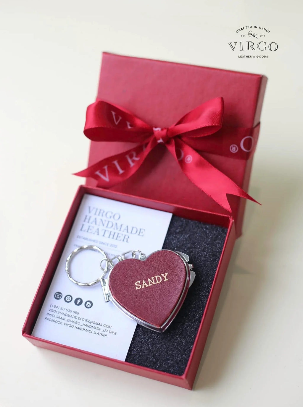 Personalized Heart Mirror Genuine Leather
