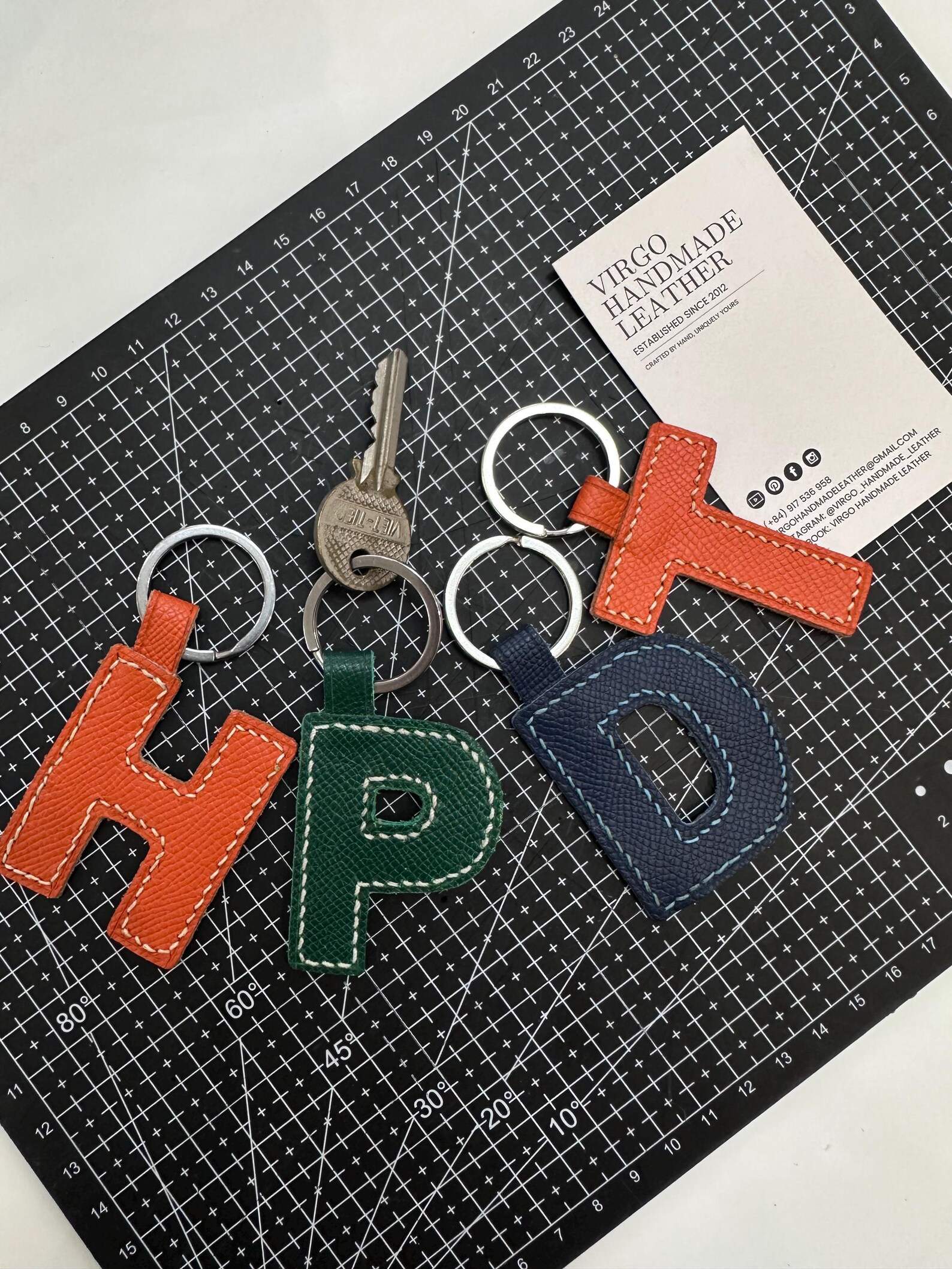 Personalized Leather Initial Keychain, Personalized Unique Bag Charm