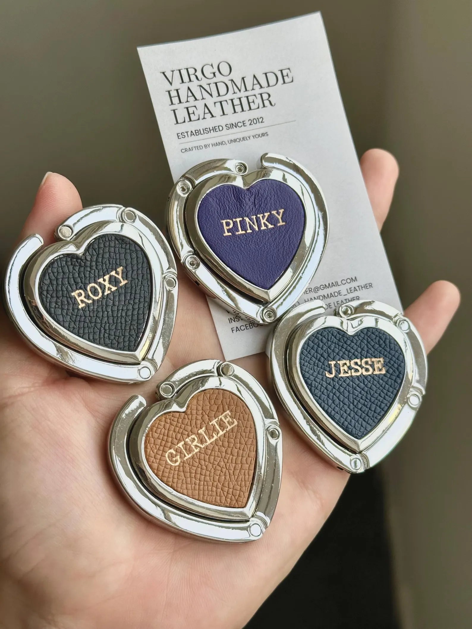 Personalized Heart Leather Bag HookHolder, Personalized Unique HookHolder, Custom Gift