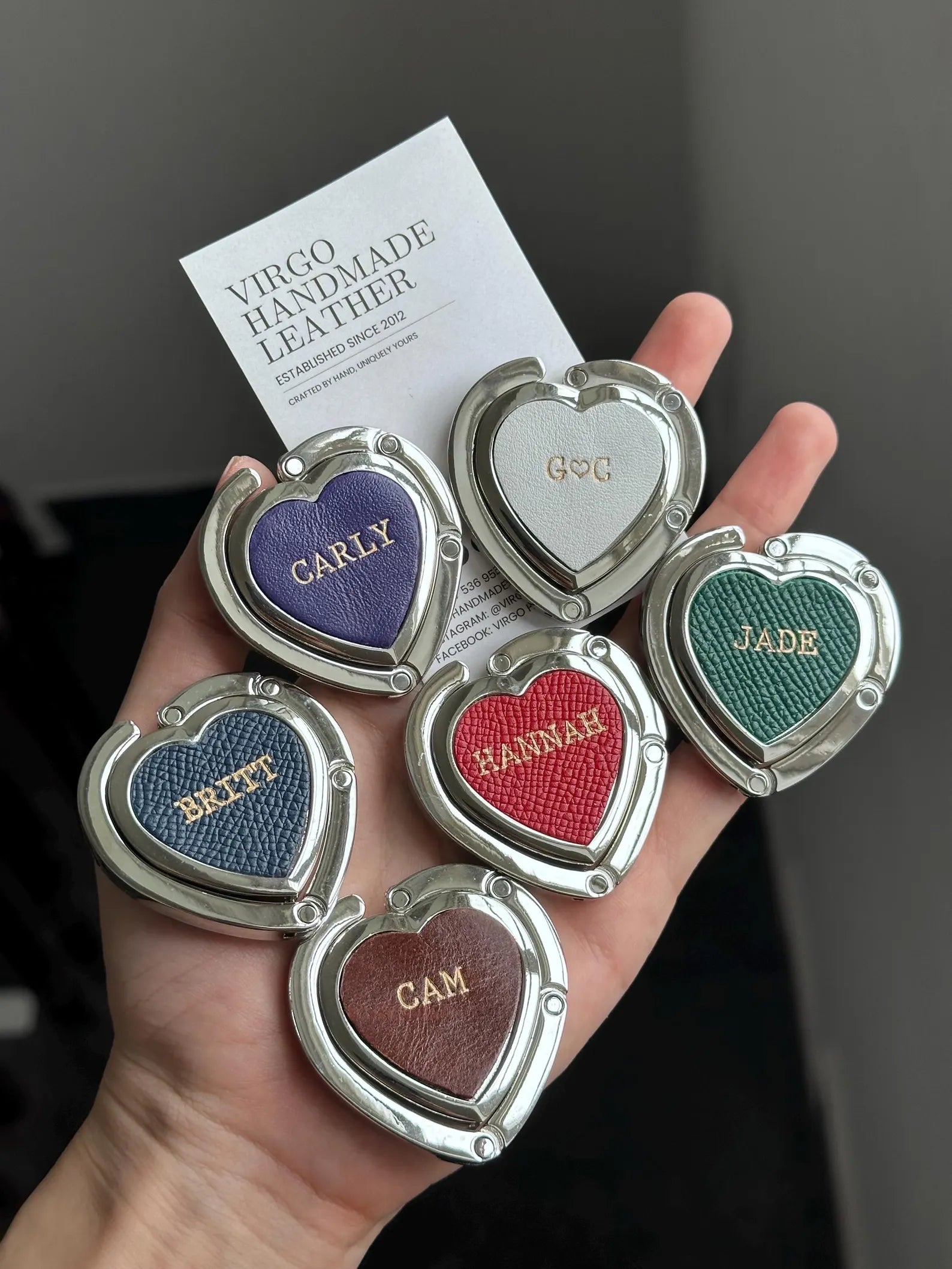 Personalized Heart Leather Bag HookHolder, Personalized Unique HookHolder, Custom Gift