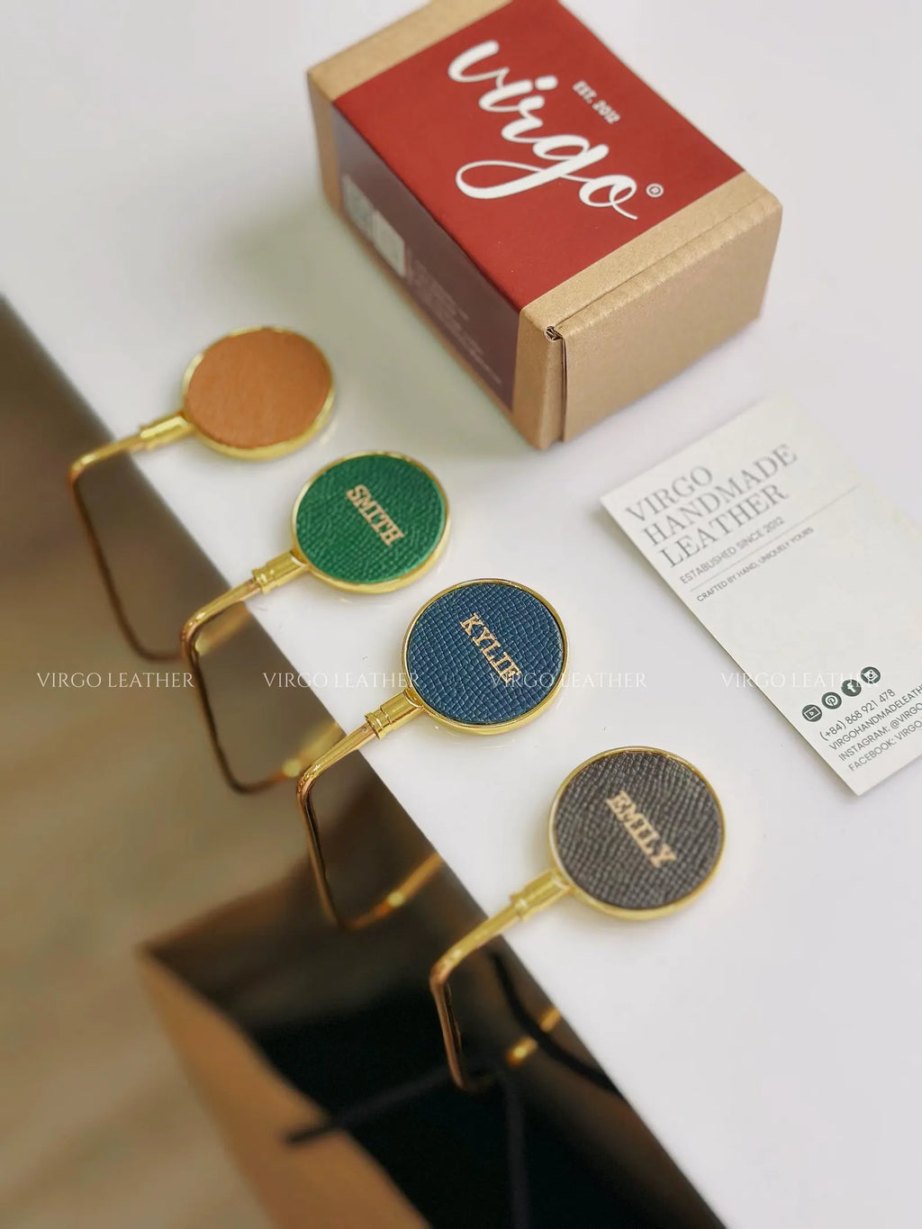 Personalized Gold Leather Bag Hook Holder, Unique Genuine Hook Holder, Purse Hook Holder