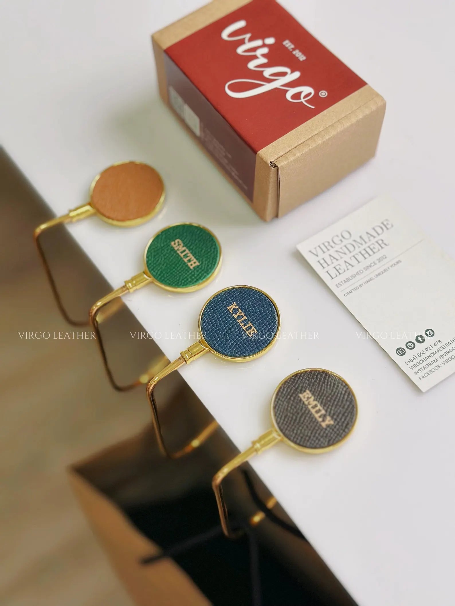 Personalized Gold Leather Bag Hook Holder, Unique Genuine Hook Holder, Purse Hook Holder