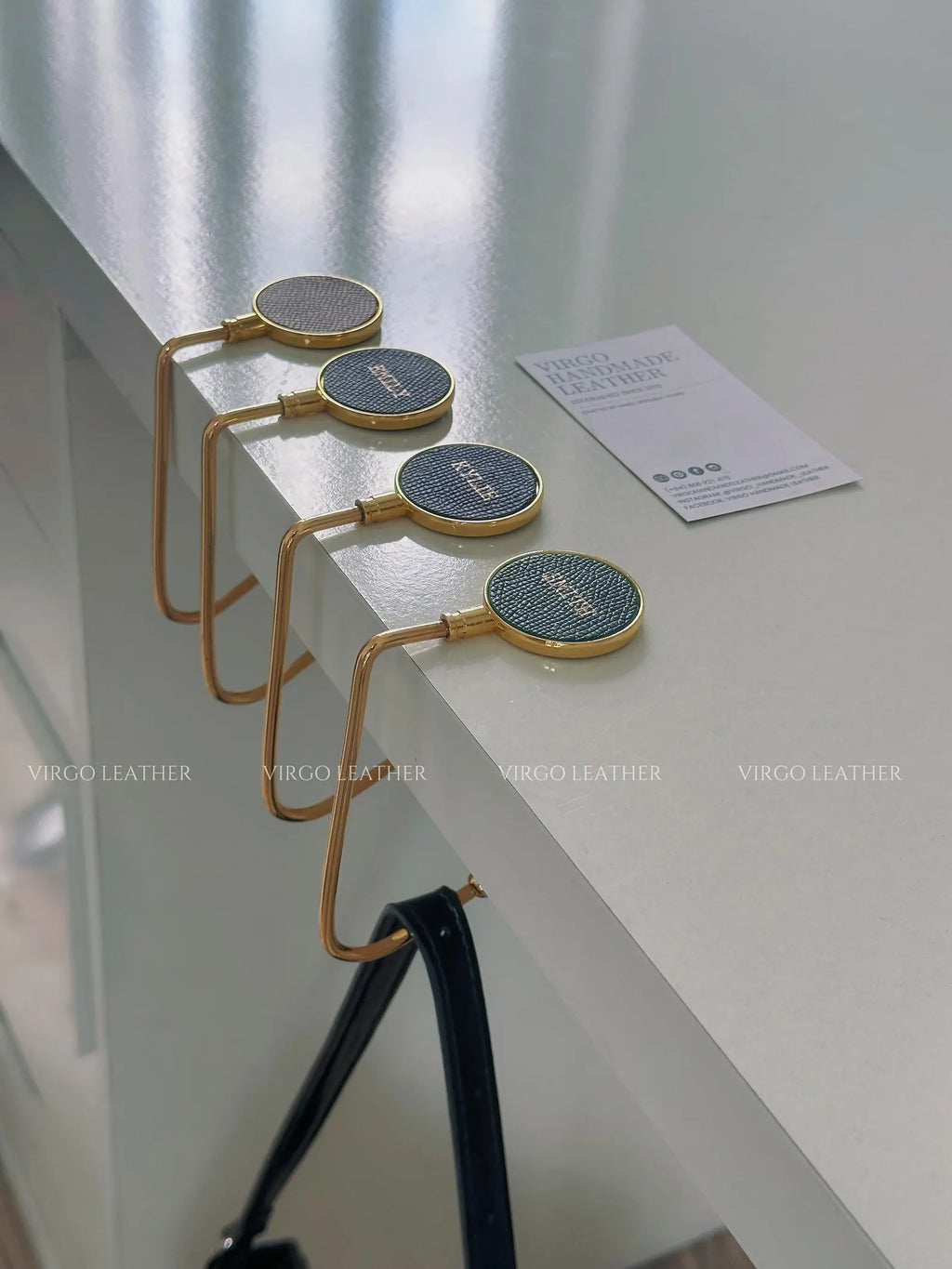 Personalized Gold Leather Bag Hook Holder, Unique Genuine Hook Holder, Purse Hook Holder