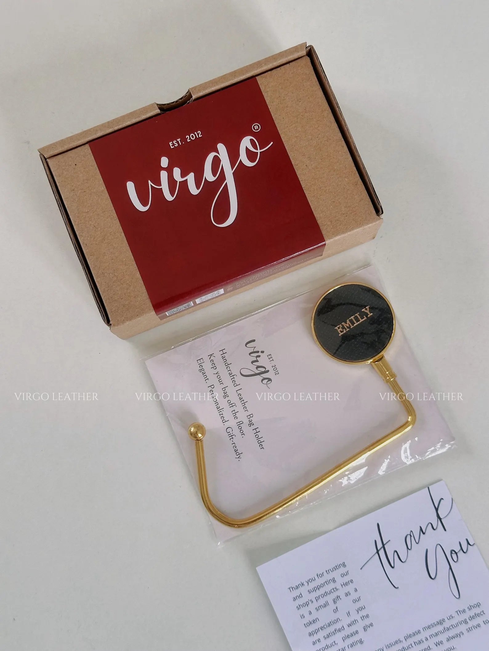 Personalized Gold Leather Bag Hook Holder, Unique Genuine Hook Holder, Purse Hook Holder