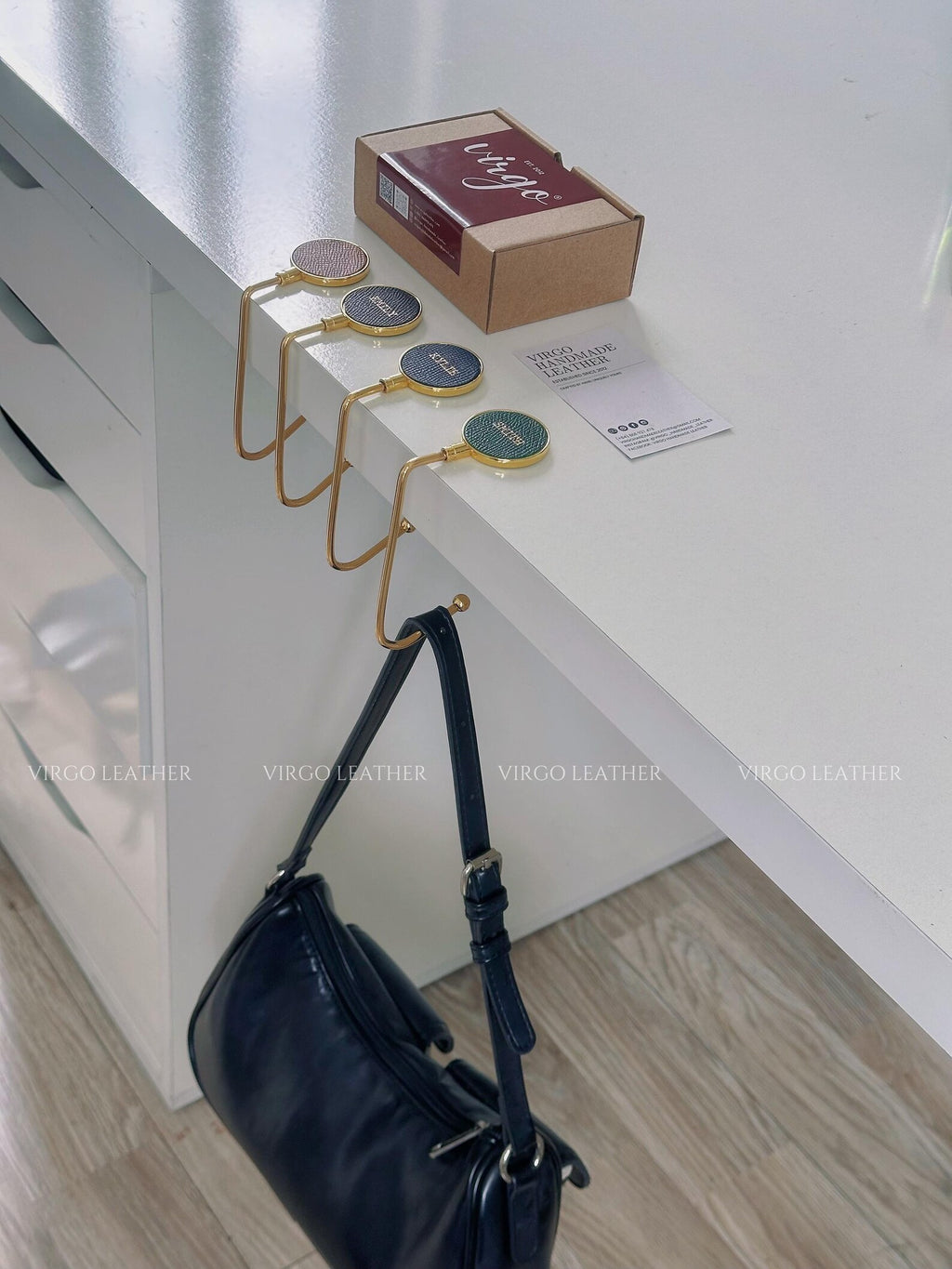 Personalized Gold Leather Bag Hook Holder, Unique Genuine Hook Holder, Purse Hook Holder