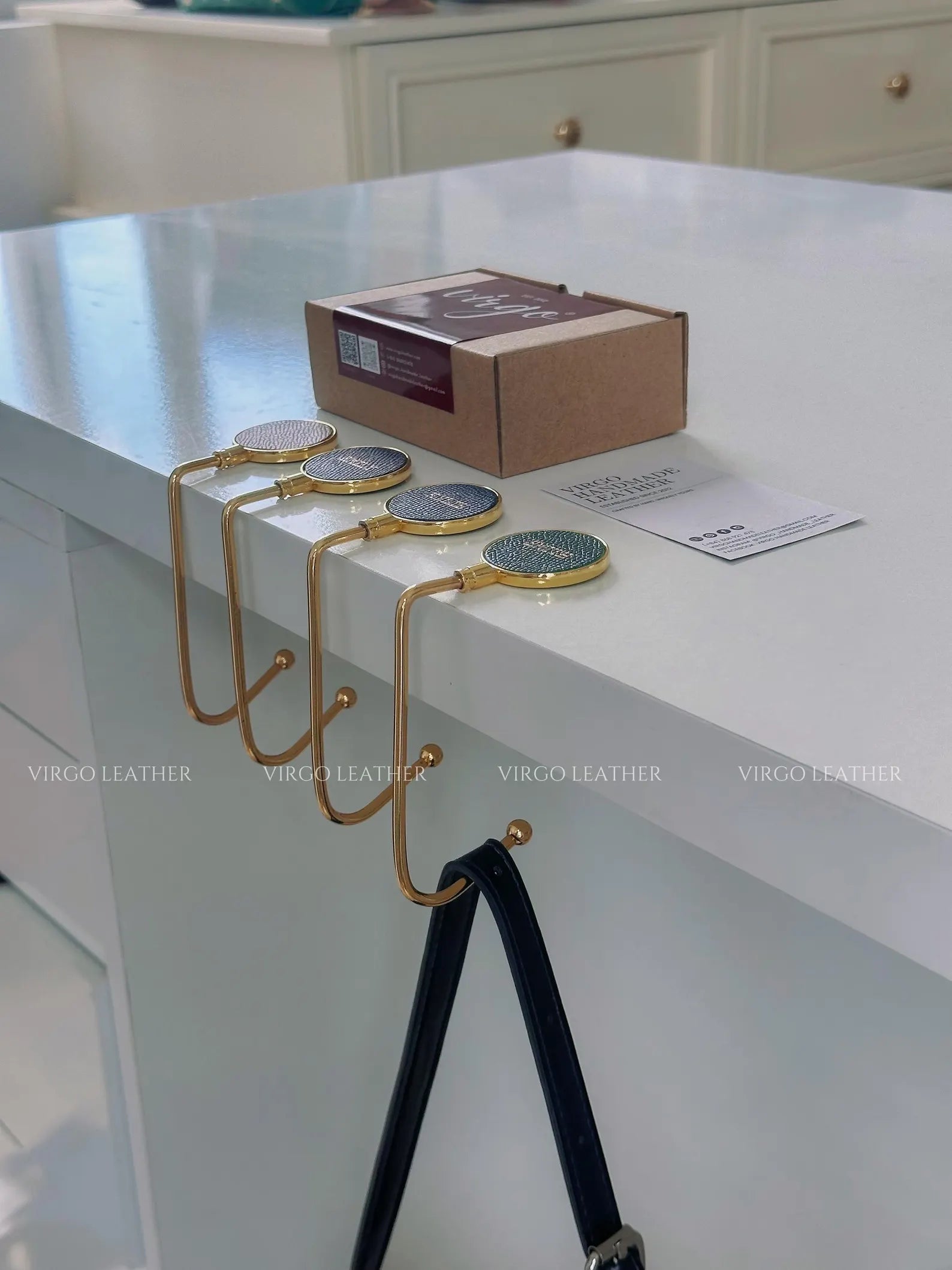 Personalized Gold Leather Bag Hook Holder, Unique Genuine Hook Holder, Purse Hook Holder