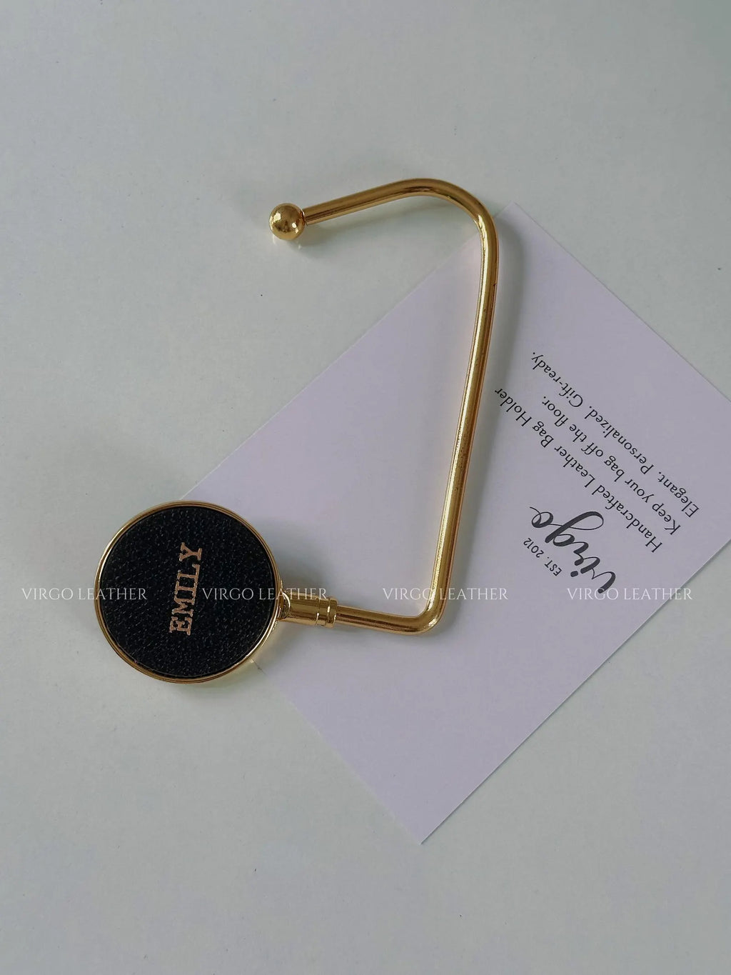 Personalized Gold Leather Bag Hook Holder, Unique Genuine Hook Holder, Purse Hook Holder