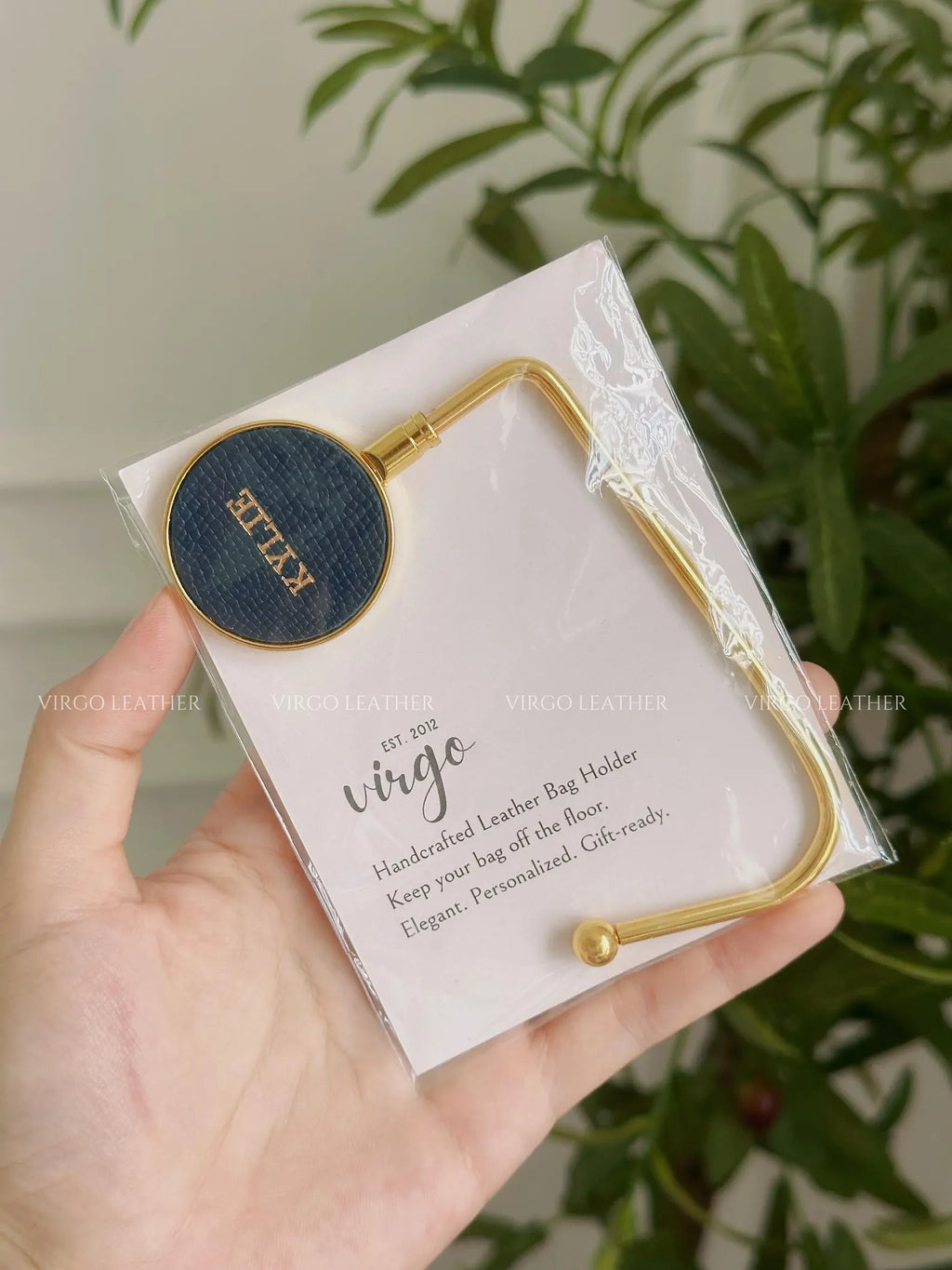 Personalized Gold Leather Bag Hook Holder, Unique Genuine Hook Holder, Purse Hook Holder