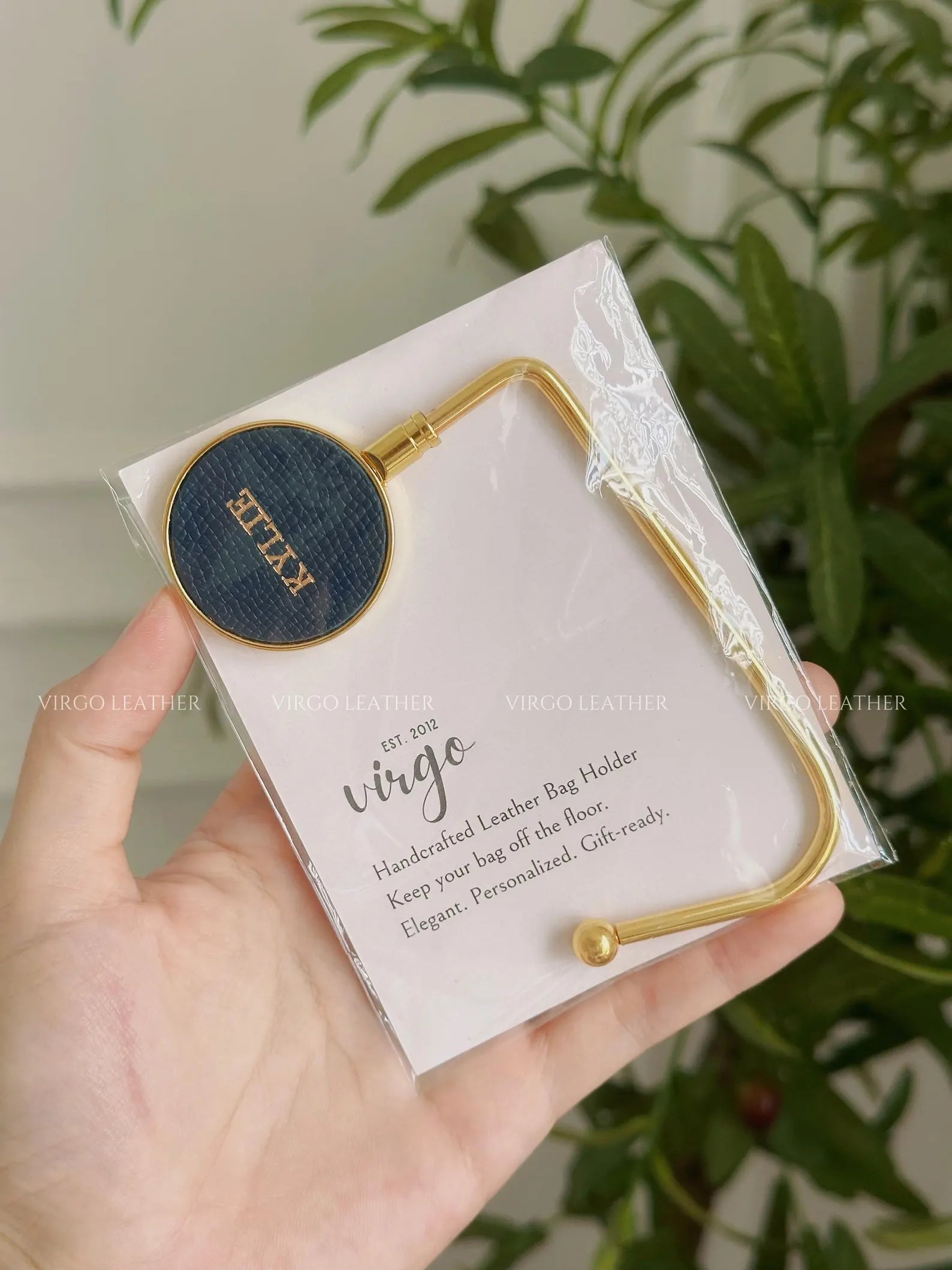 Personalized Gold Leather Bag Hook Holder, Unique Genuine Hook Holder, Purse Hook Holder